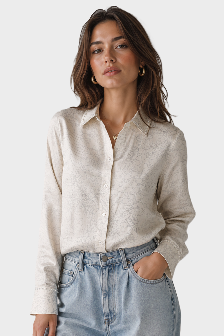 GOLDEN GOOSE Journey Printed Viscose Shirt in Cream