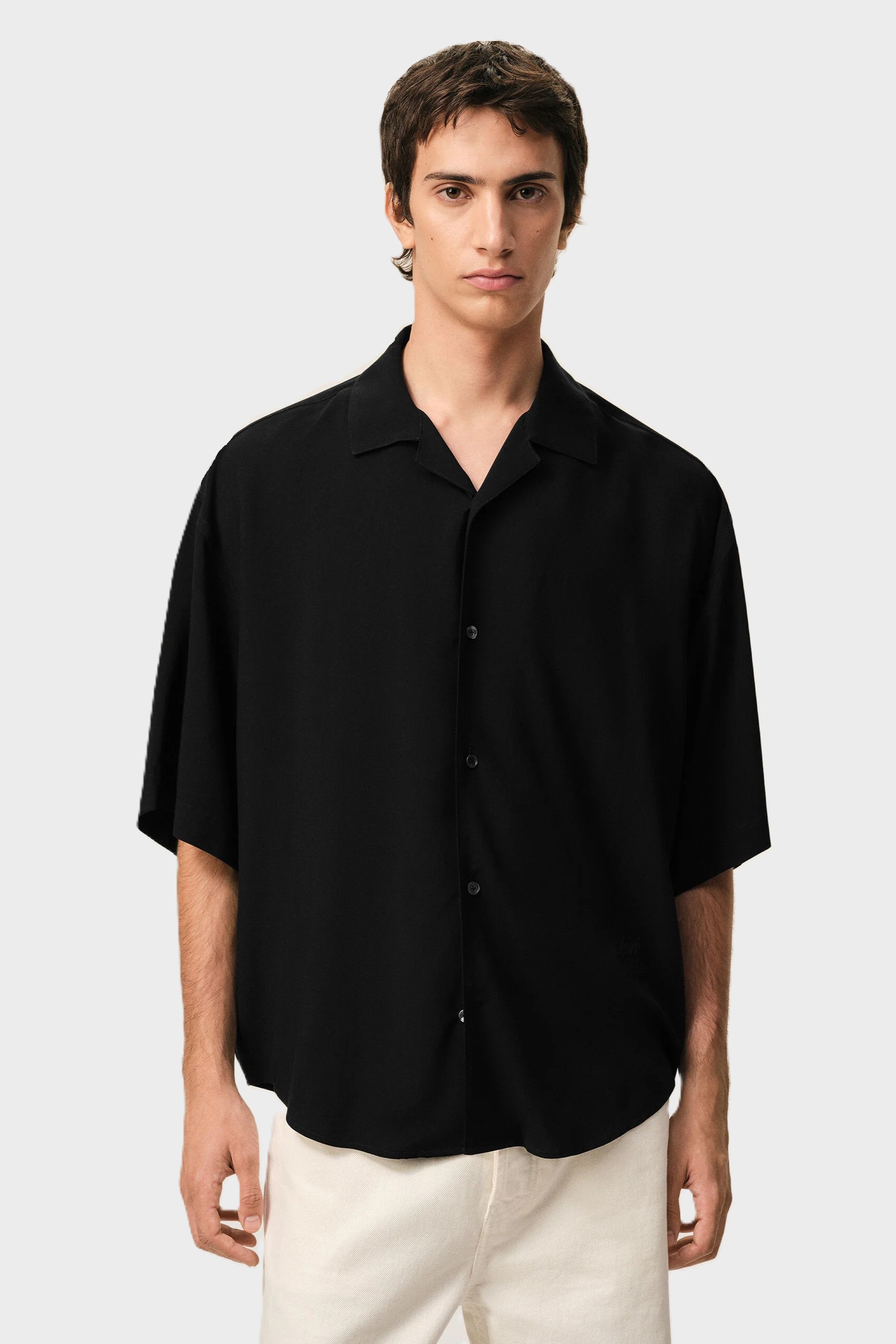 AMI PARIS Short Sleeve Viscose Boxy Fit Shirt in Black