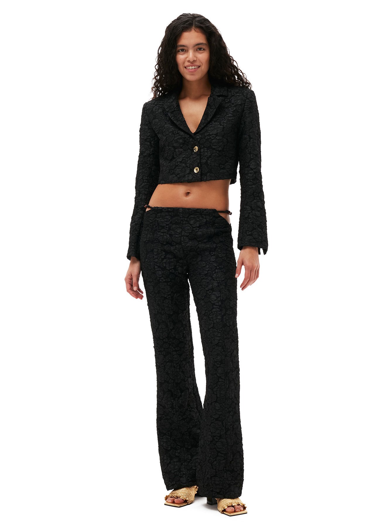 GANNI Stretch Jacquard Flared Pant in Black 34