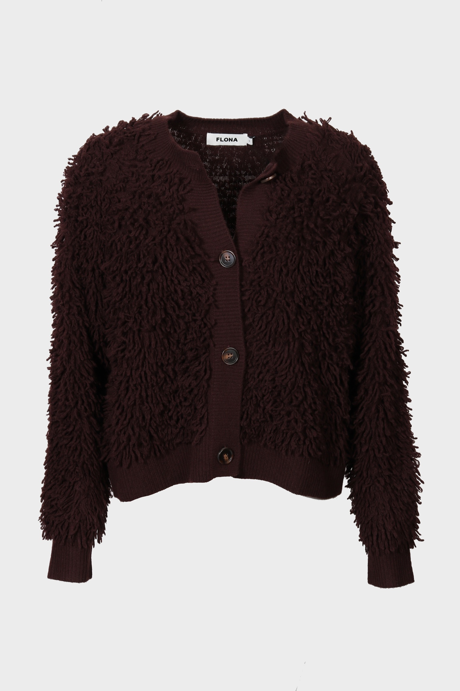 FLONA Cashmere Fringe Cardigan in Brown