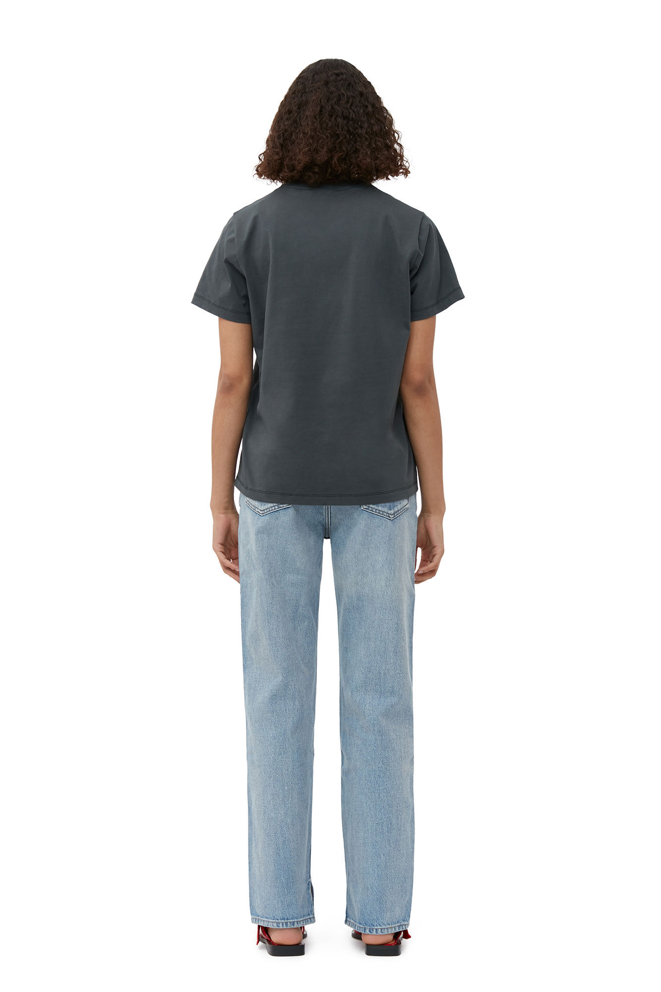 GANNI Basic Jersey Cat Relaxed T-Shirt in Volcanic Ash XS