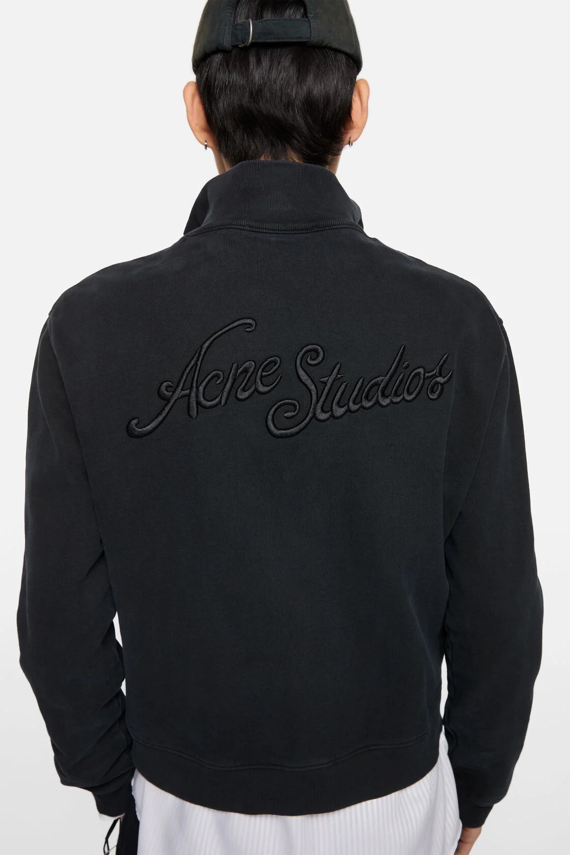 ACNE STUDIOS Zip Logo Sweatshirt in Faded Black