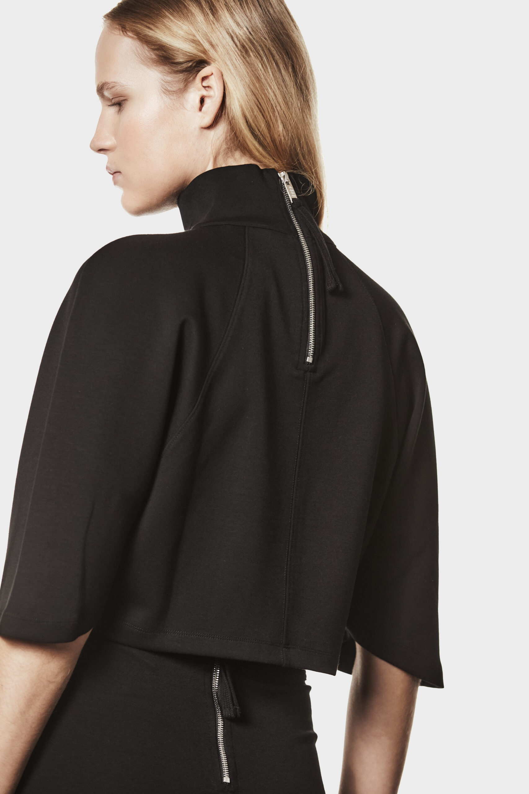 THOM KROM Cropped Turtleneck T-Shirt in Black