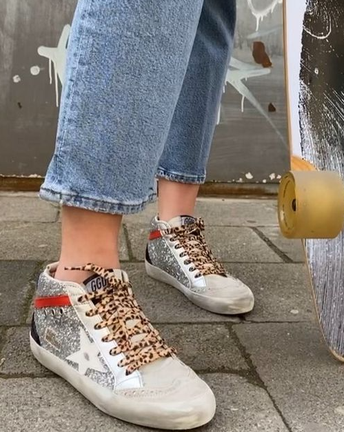 Golden Goose Sneaker Midstar Silver Glitter/Leo Laces