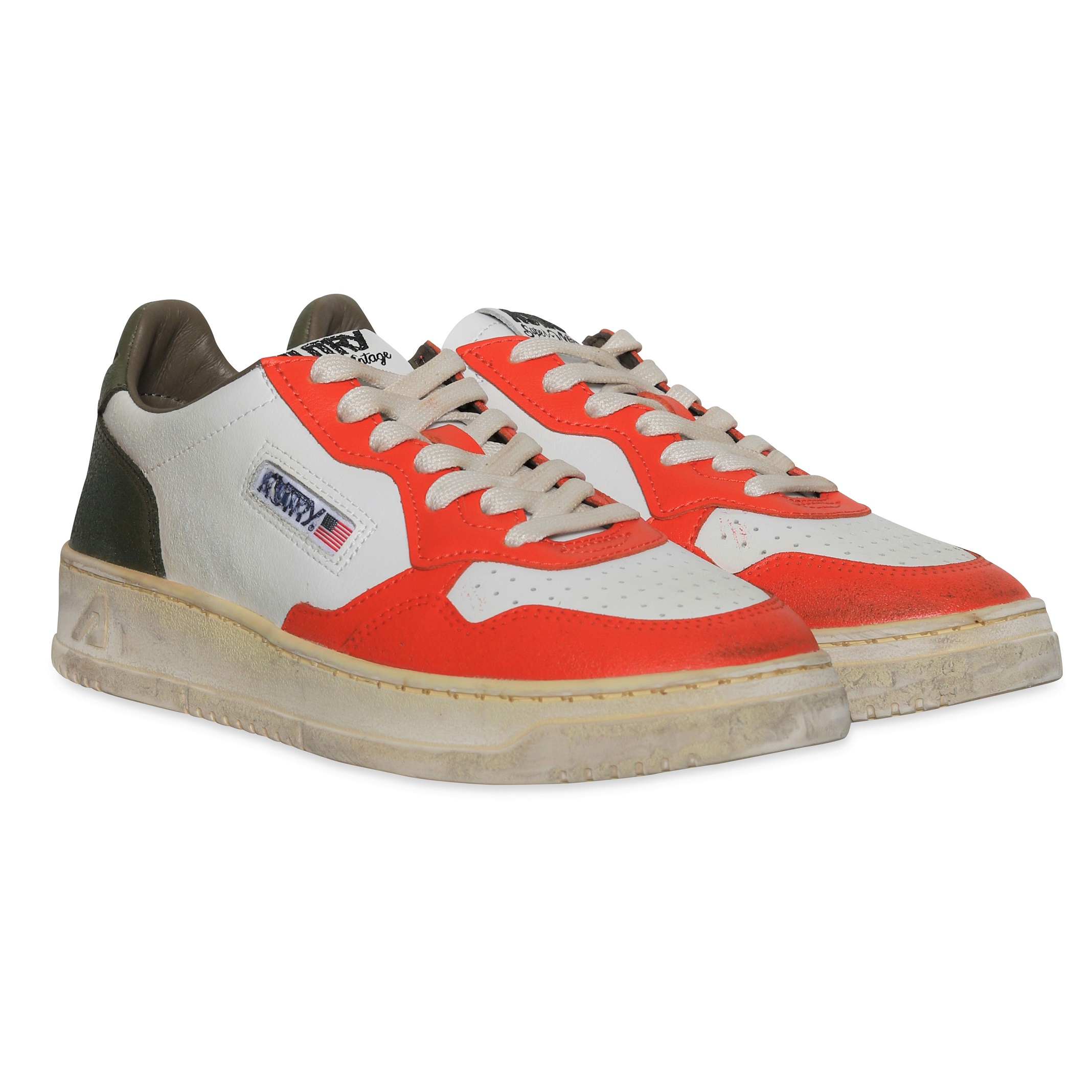 AUTRY ACTION SHOES Super Vintage Low Sneaker White/Orange/Military 41