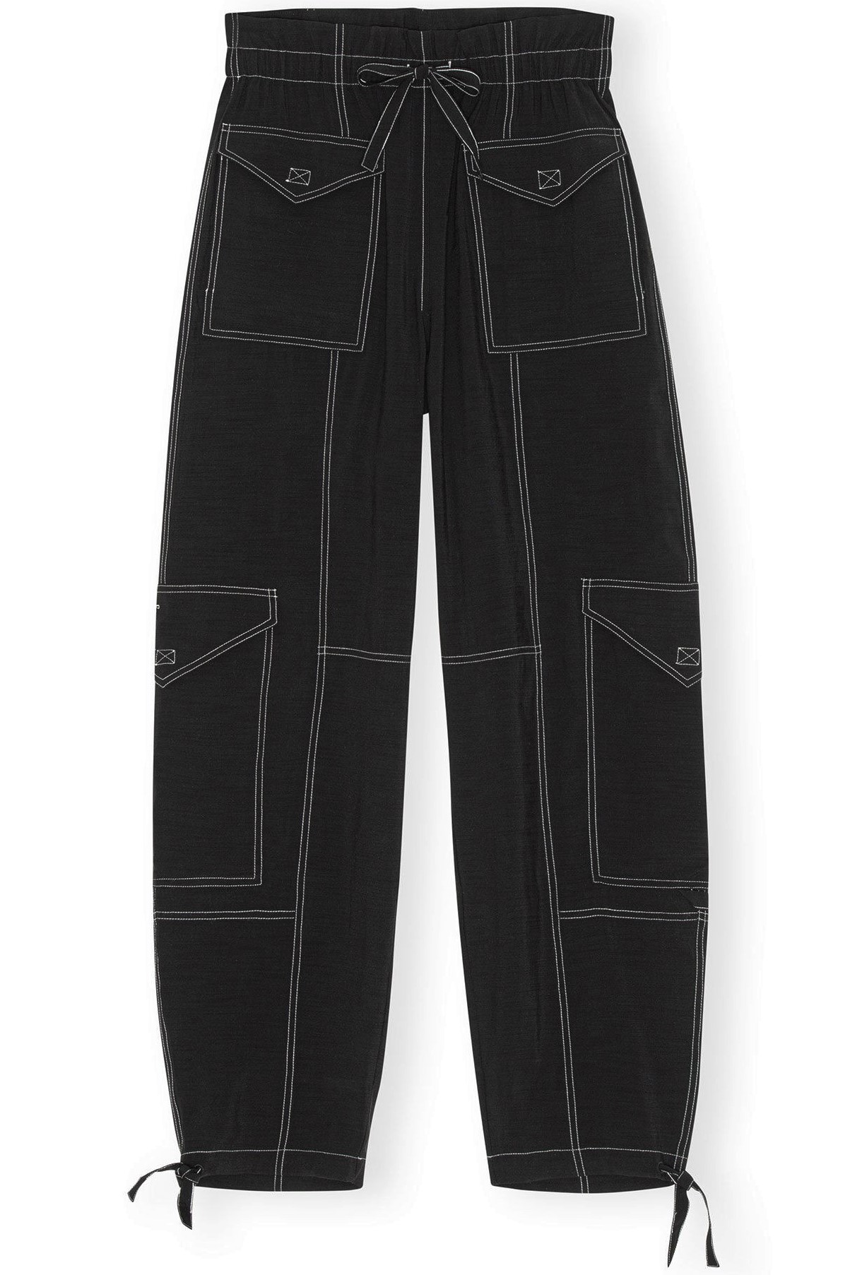 Ganni Light Slub High Waist Pocket Pants in Black 36