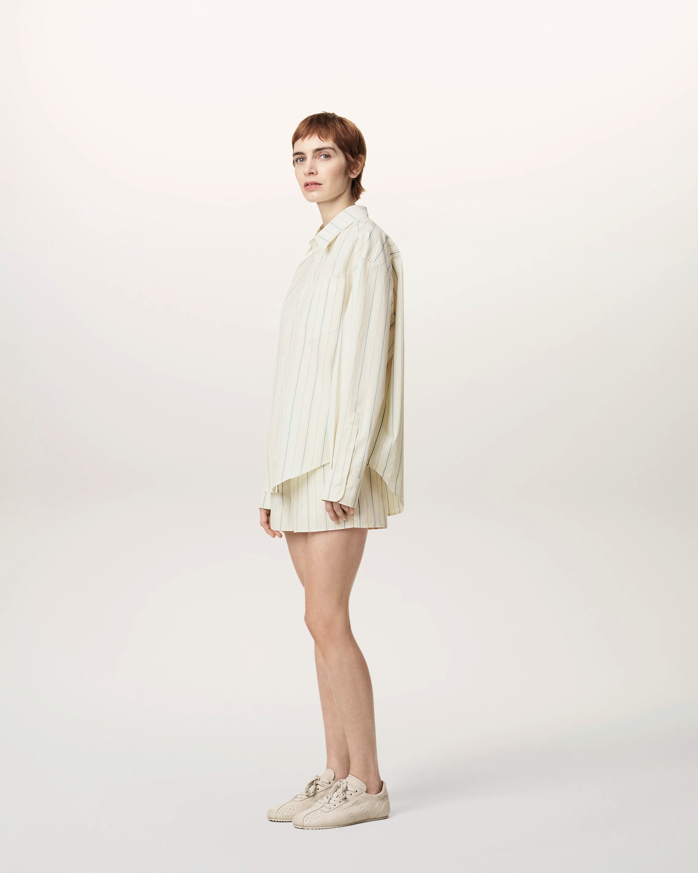AMI PARIS de Coeur Boxy Shirt in Ivory/Sky Stripes