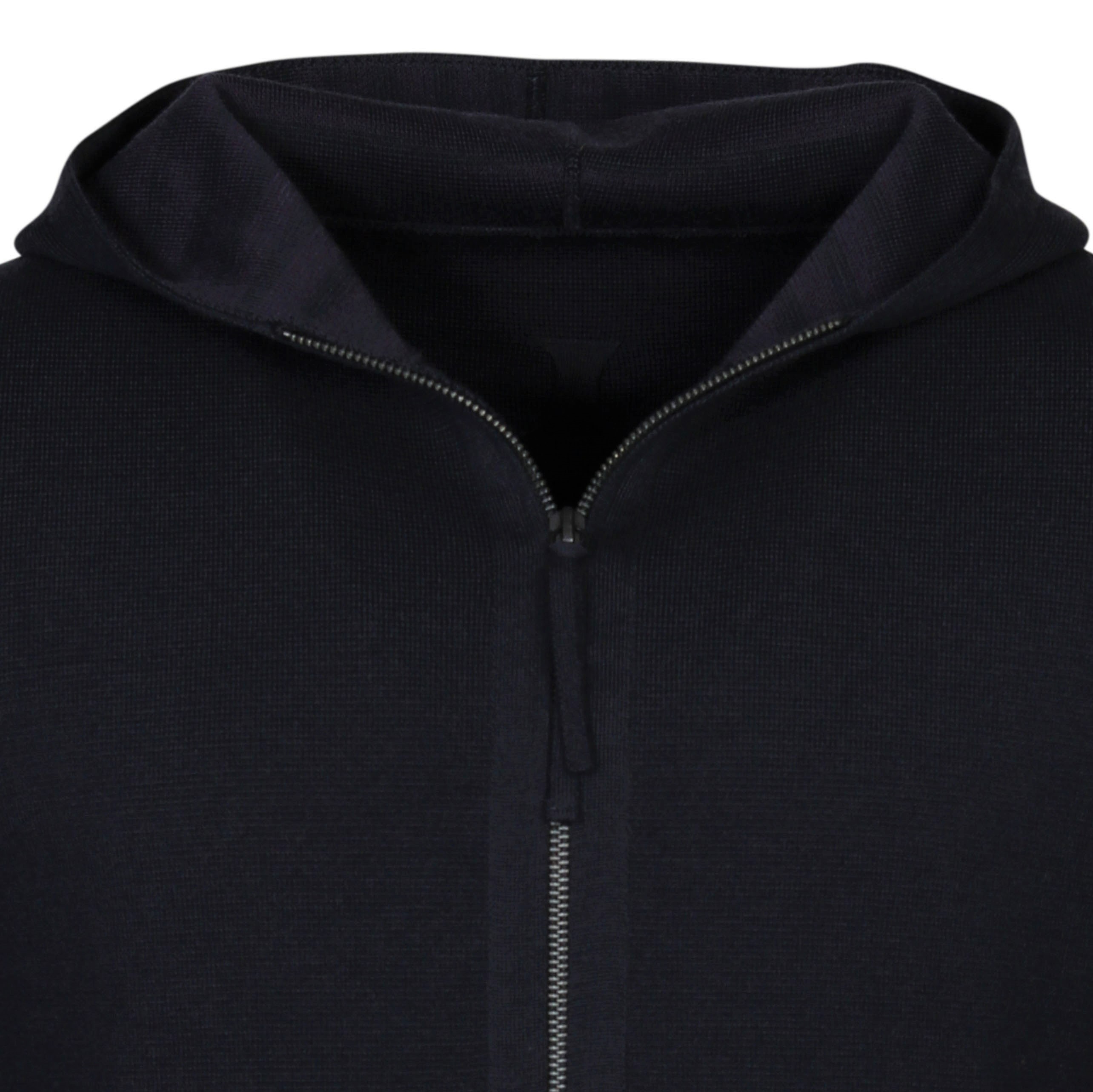 Hannes Roether Hooded Zip Cardigan in Dark Navy/Purple Stripe Inside