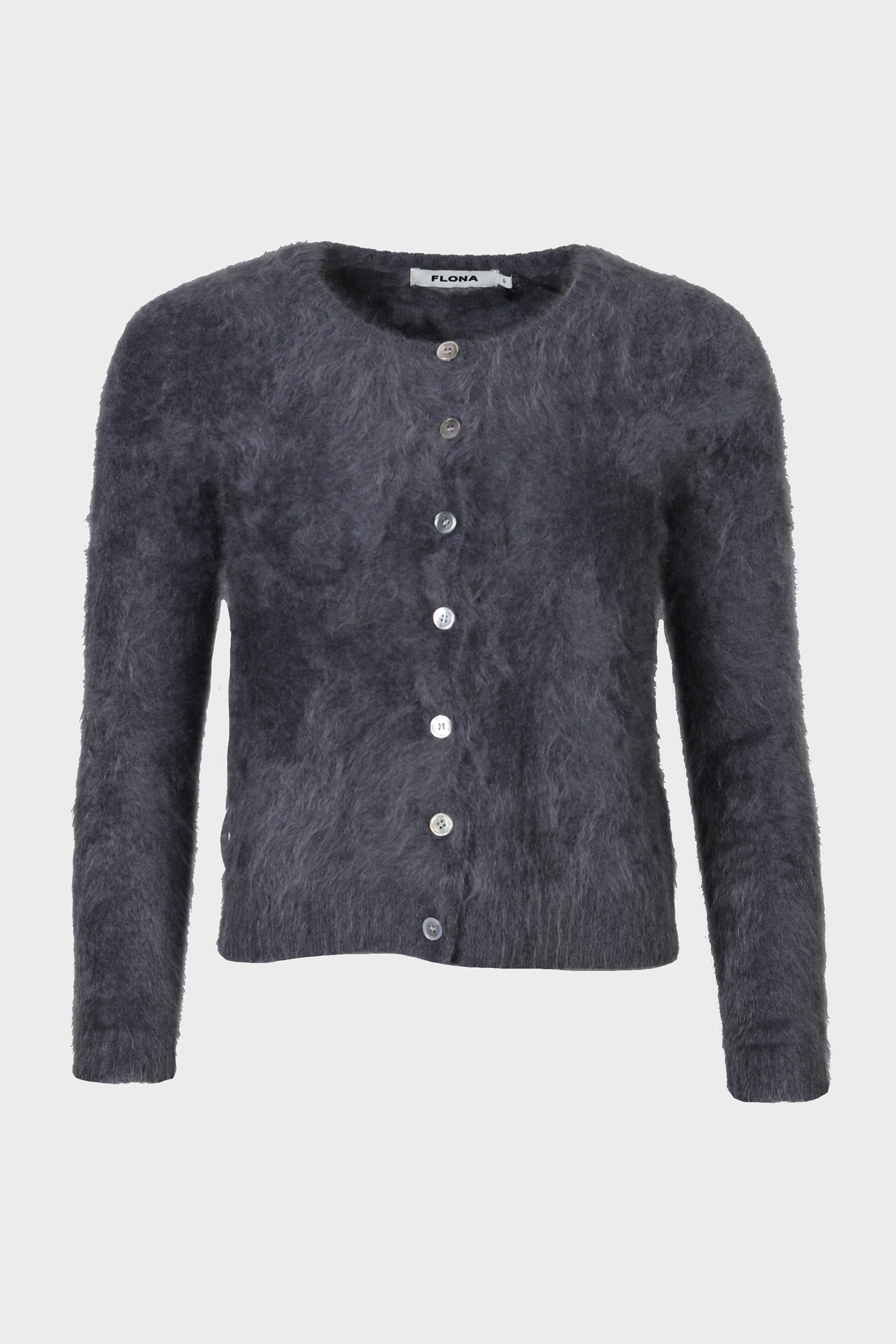 FLONA Cashmere Fluffy Short Cardigan in Blue Grey