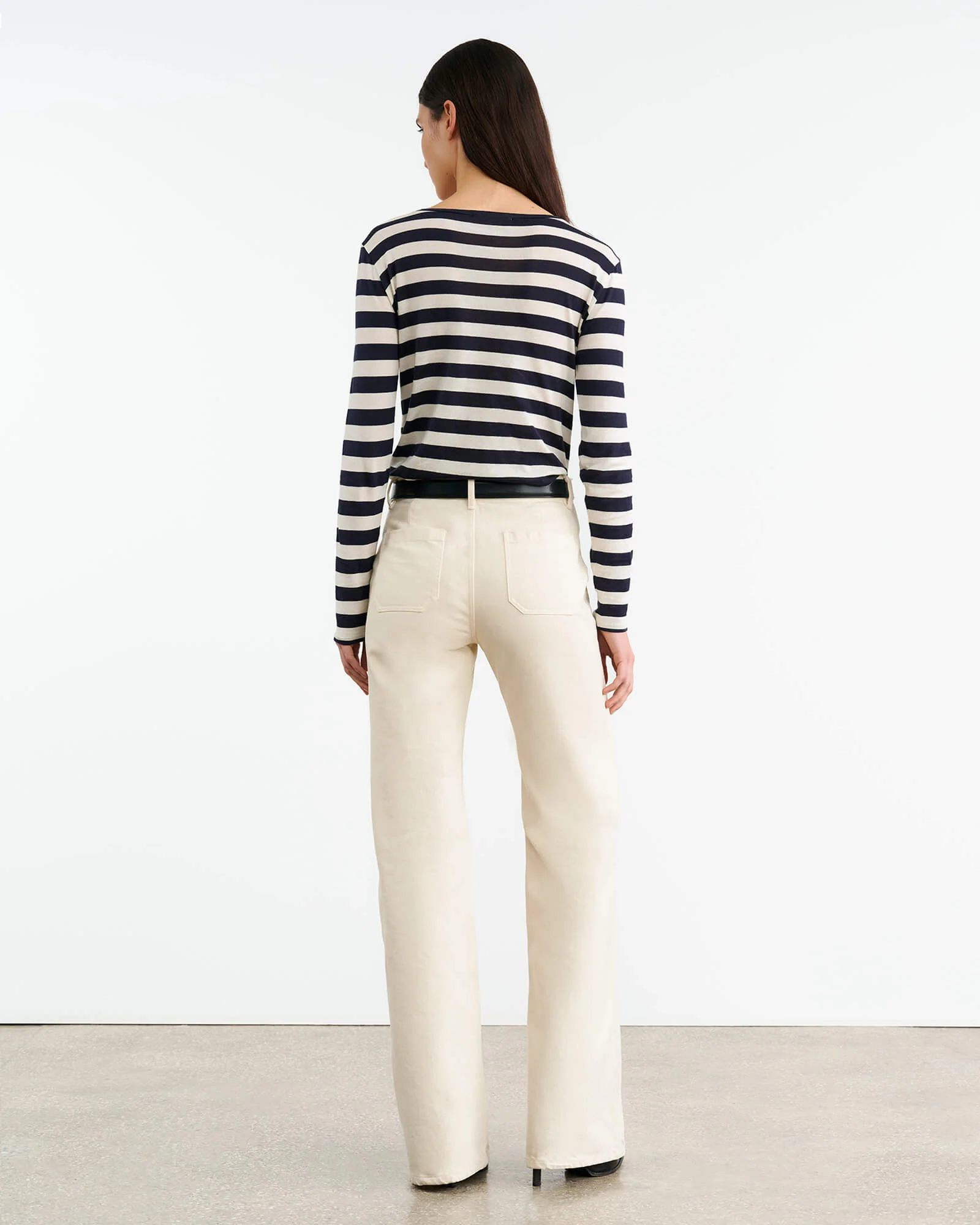 NILI LOTAN Long Sleeve Shirt in Navy/Ivory Stripe NILI LOTAN Long Sleeve Shirt in Navy/Ivory Stripe