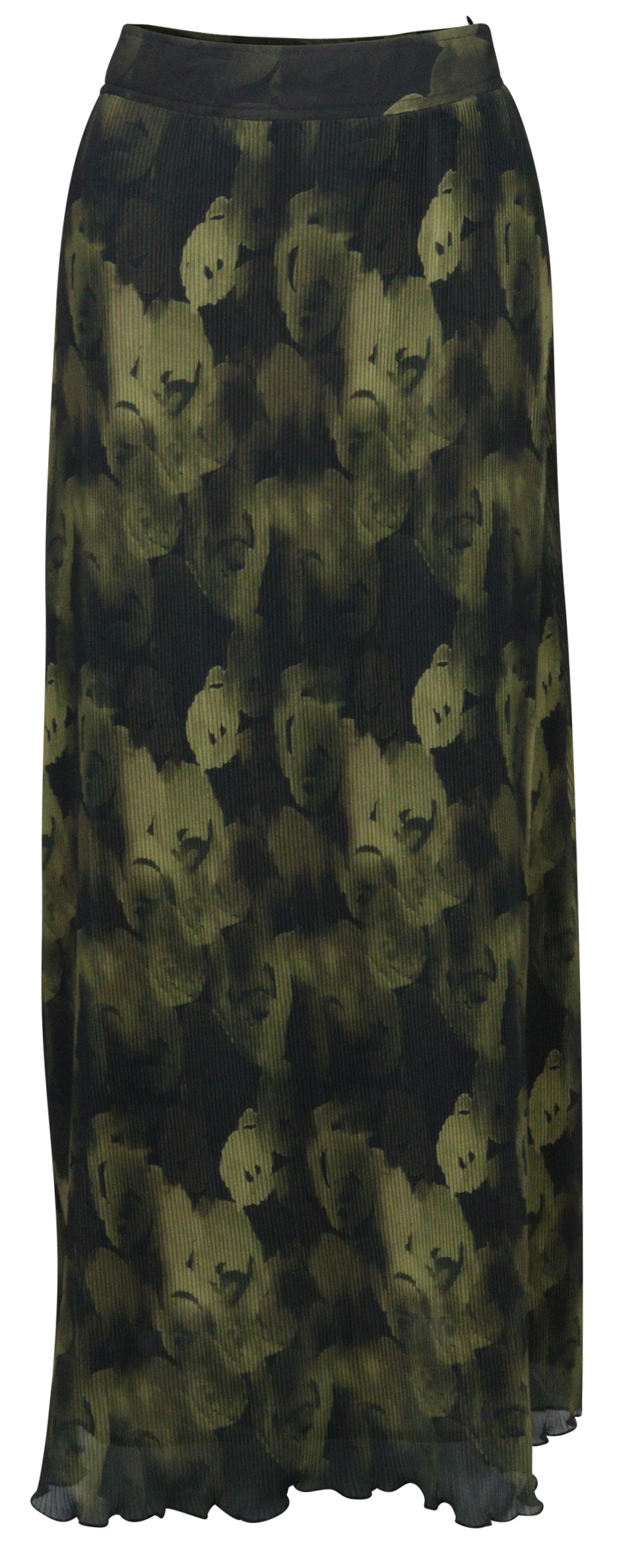 Ganni Recycled Pleated Georgette Maxi Skirt Olive Printed
