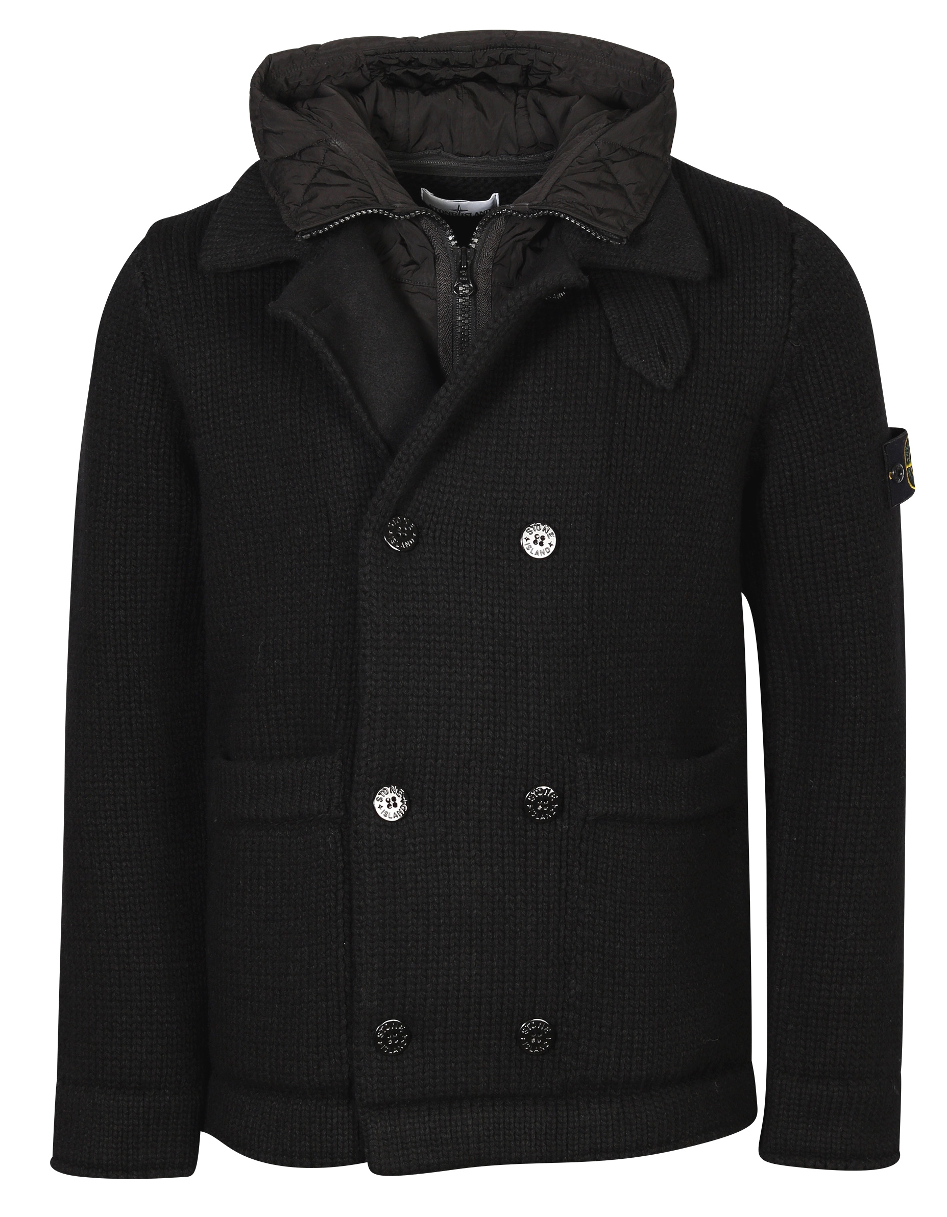 Stone Island Knit Caban With Detachable Hood Black