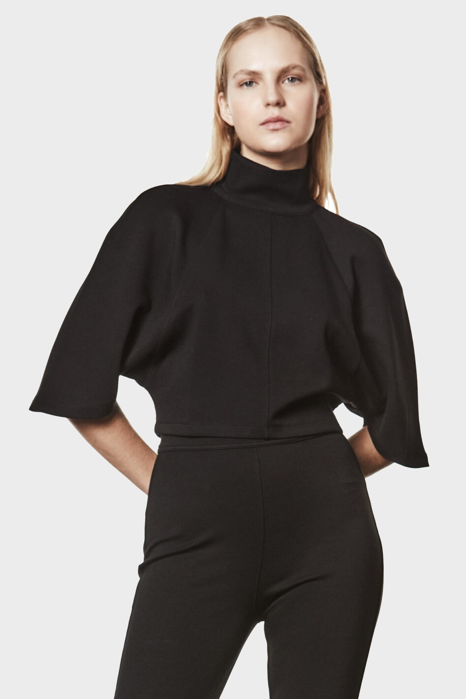 THOM KROM Cropped Turtleneck T-Shirt in Black