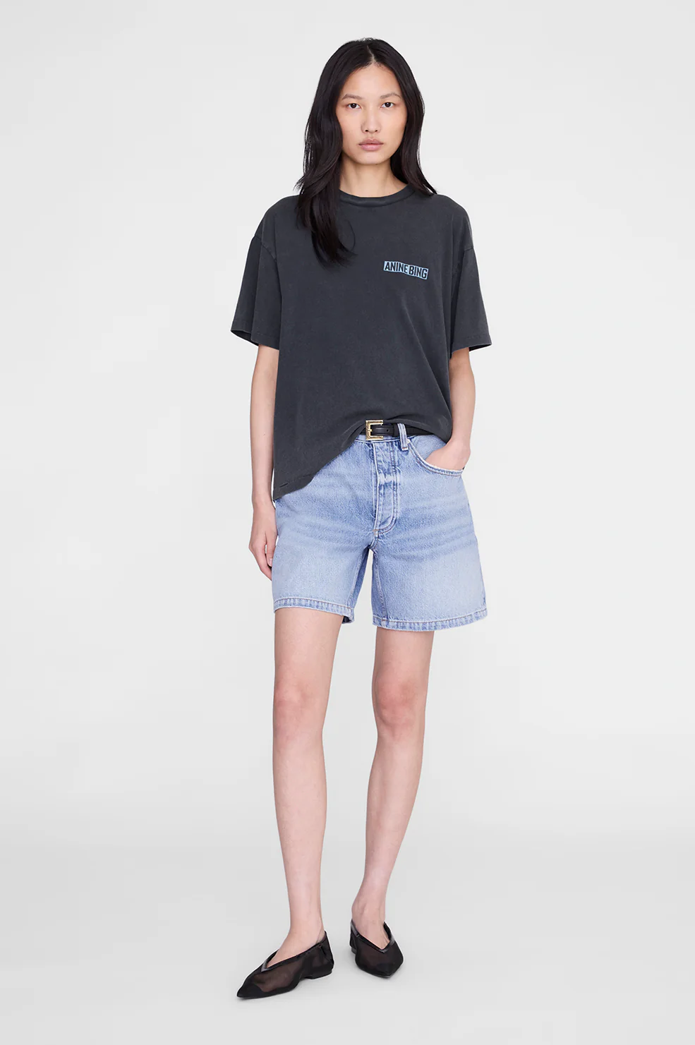 ANINE BING Cade Tee Palm in Washed Black
