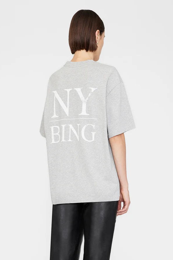 ANINE BING Myers T-Shirt Serif NY in Heather Grey ANINE BING Myers T-Shirt Serif NY in Heather Grey