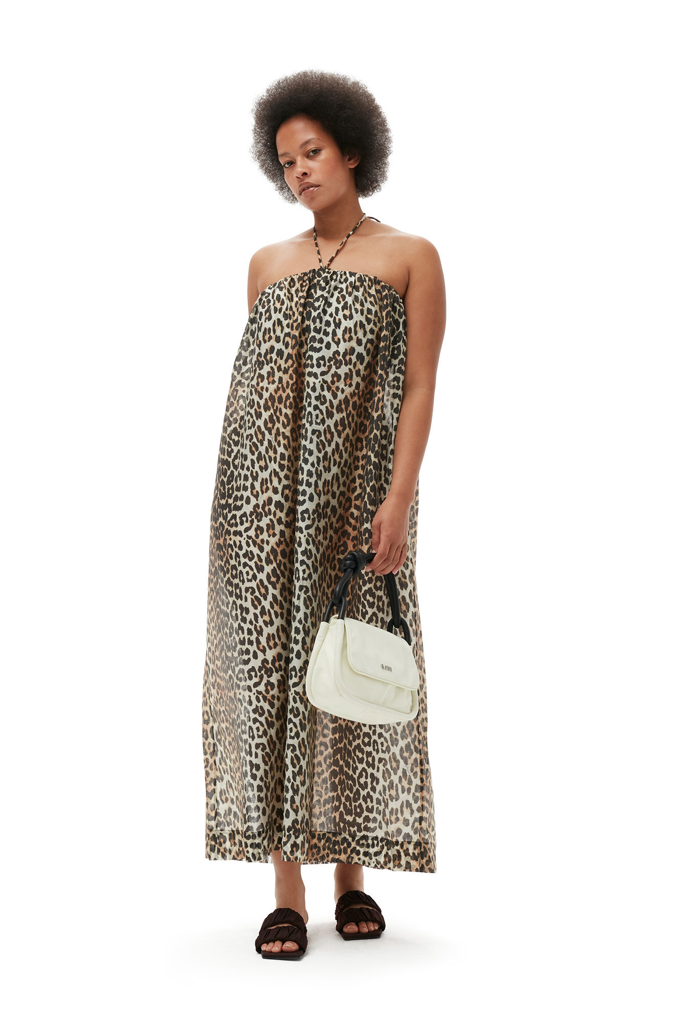 GANNI Sheer Voile Maxi Strap Dress in Leopard 40