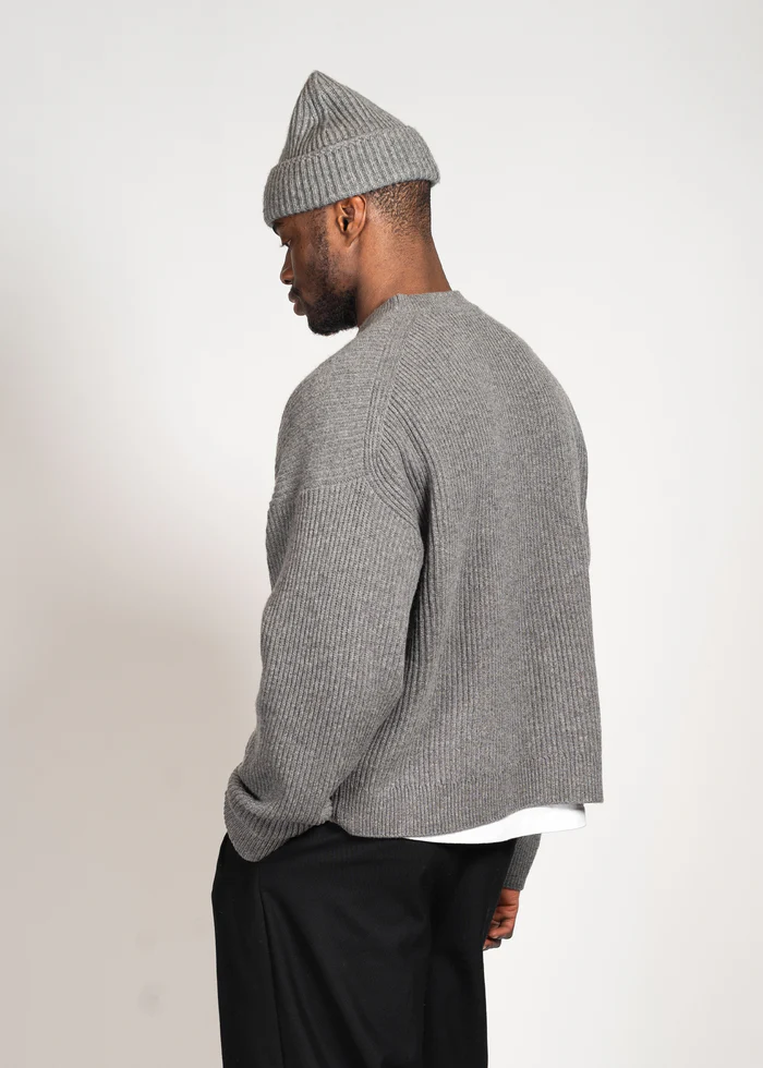 YACAIA Ribbed Wool/Cashmere Sweater in Grey Melange XS