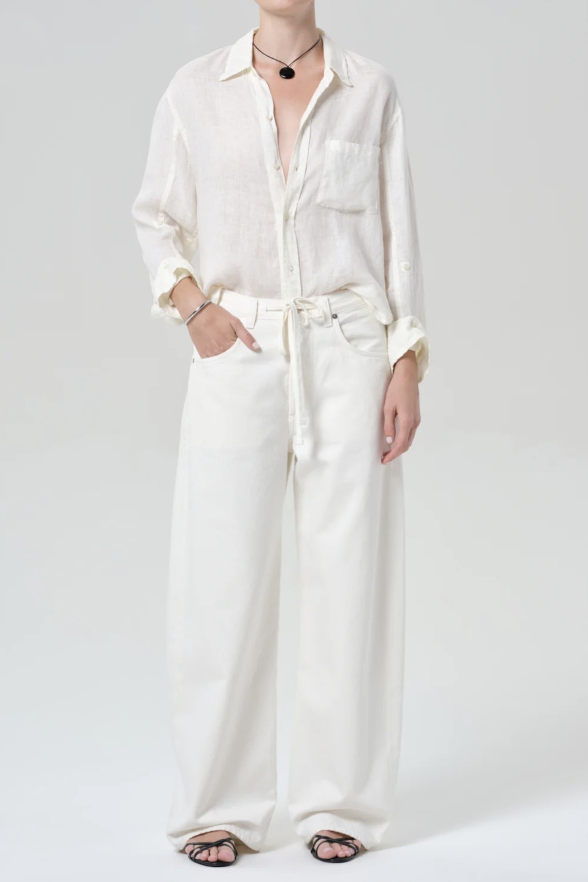 CITIZENS OF HUMANITY Kayla Shrunken Linen Shirt in Vanilla