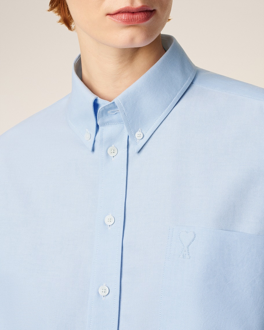 AMI PARIS de Coeur Cropped Oversize Shirt in Sky Blue