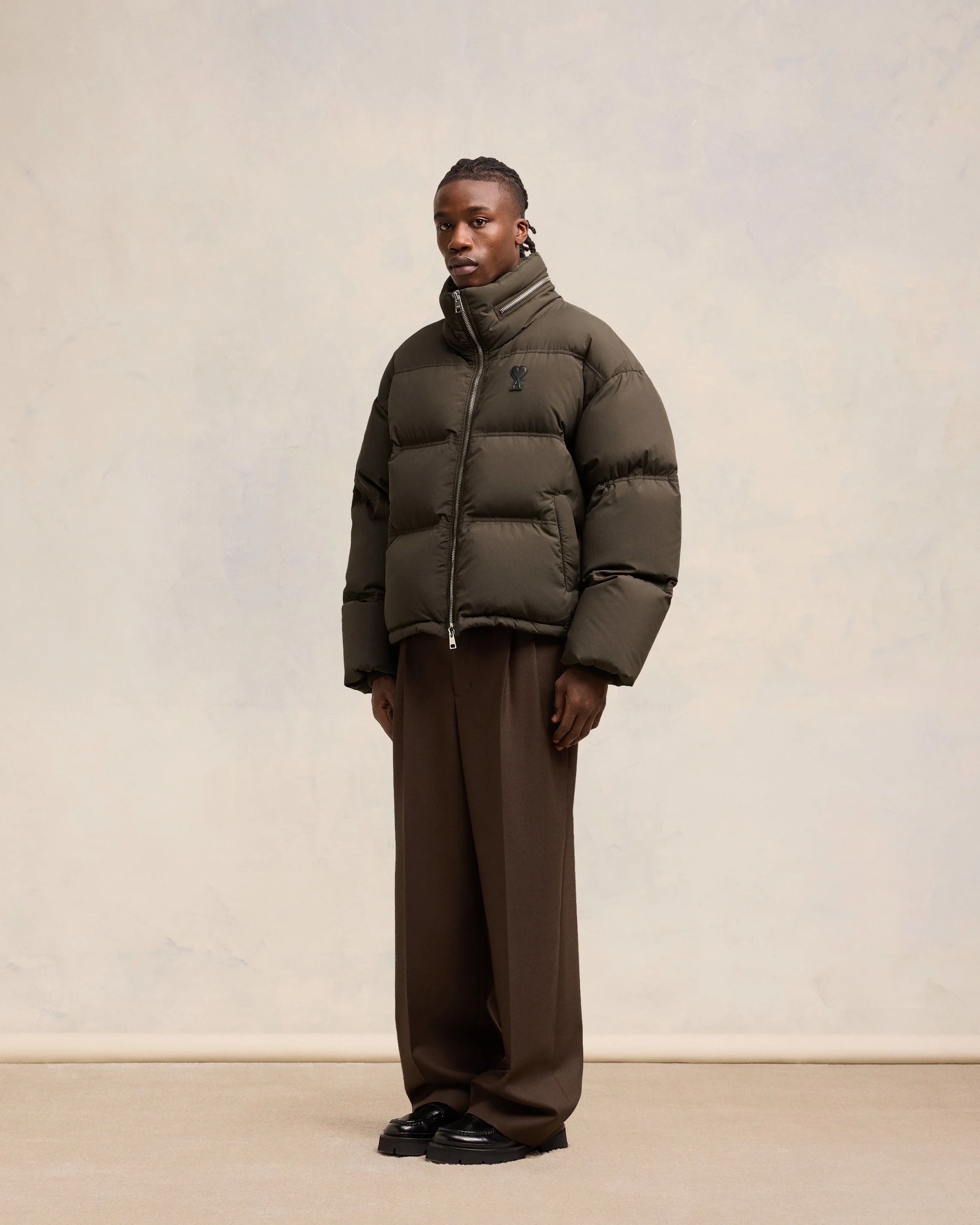 AMI PARIS de Coeur Oversize Puffer Jacket in Dark Coffee XL