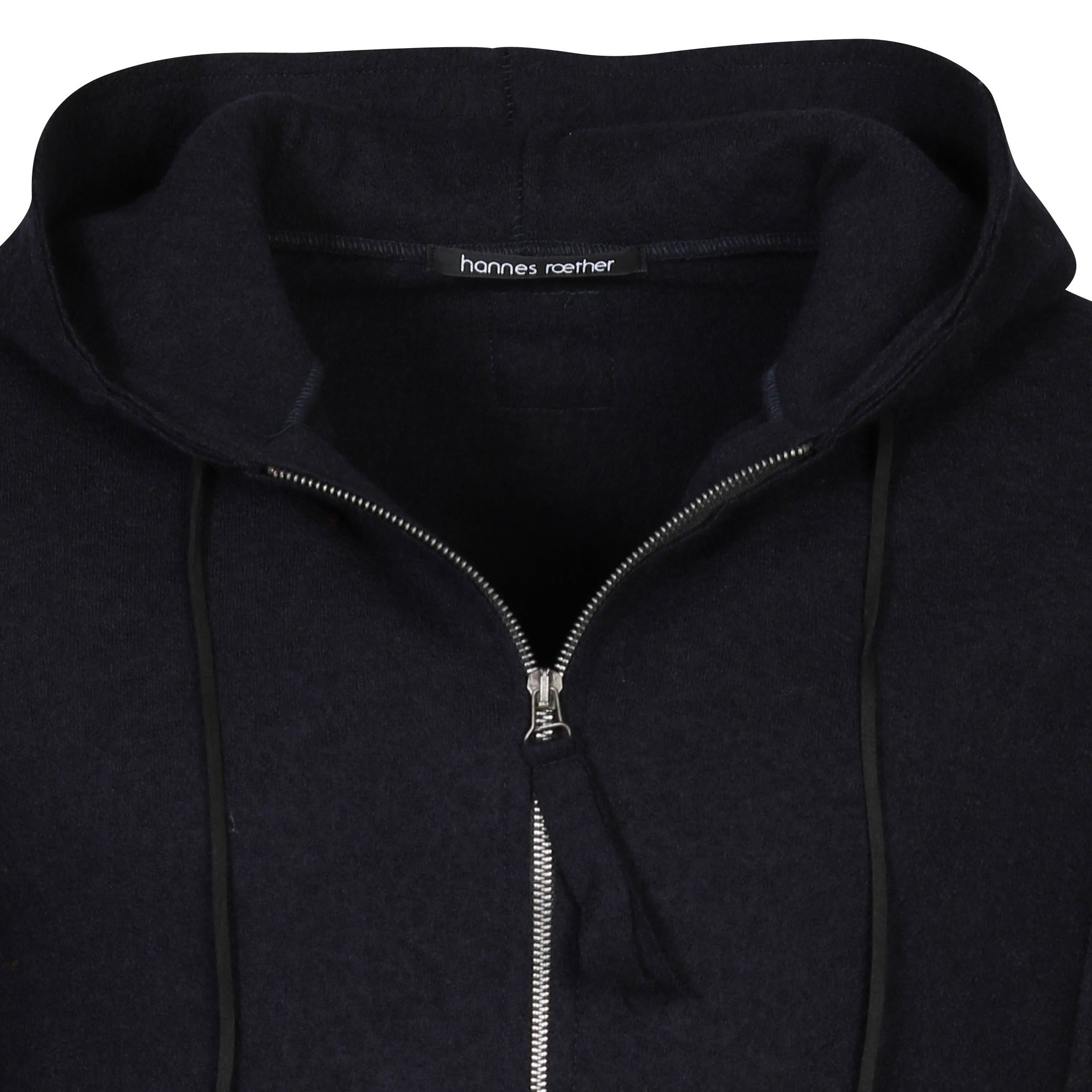 Hannes Roether Knit Hooded Zip Jacket in Dark Navy