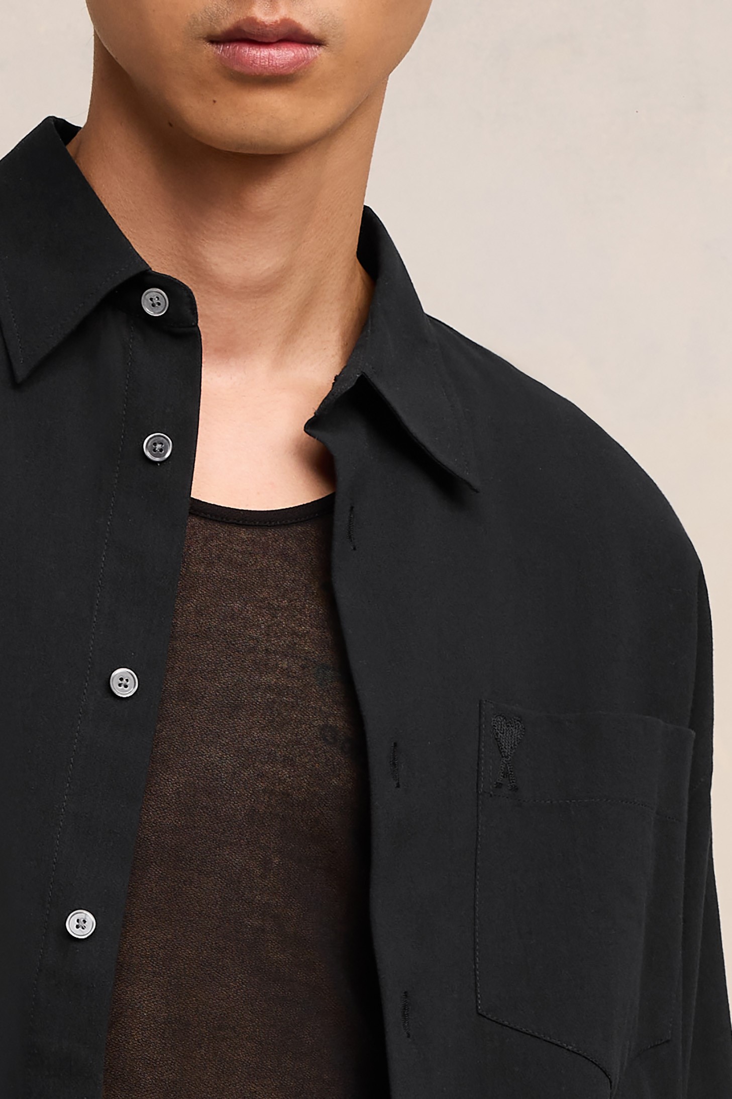 AMI PARIS De Coeur Cotton Crepe Shirt in Black