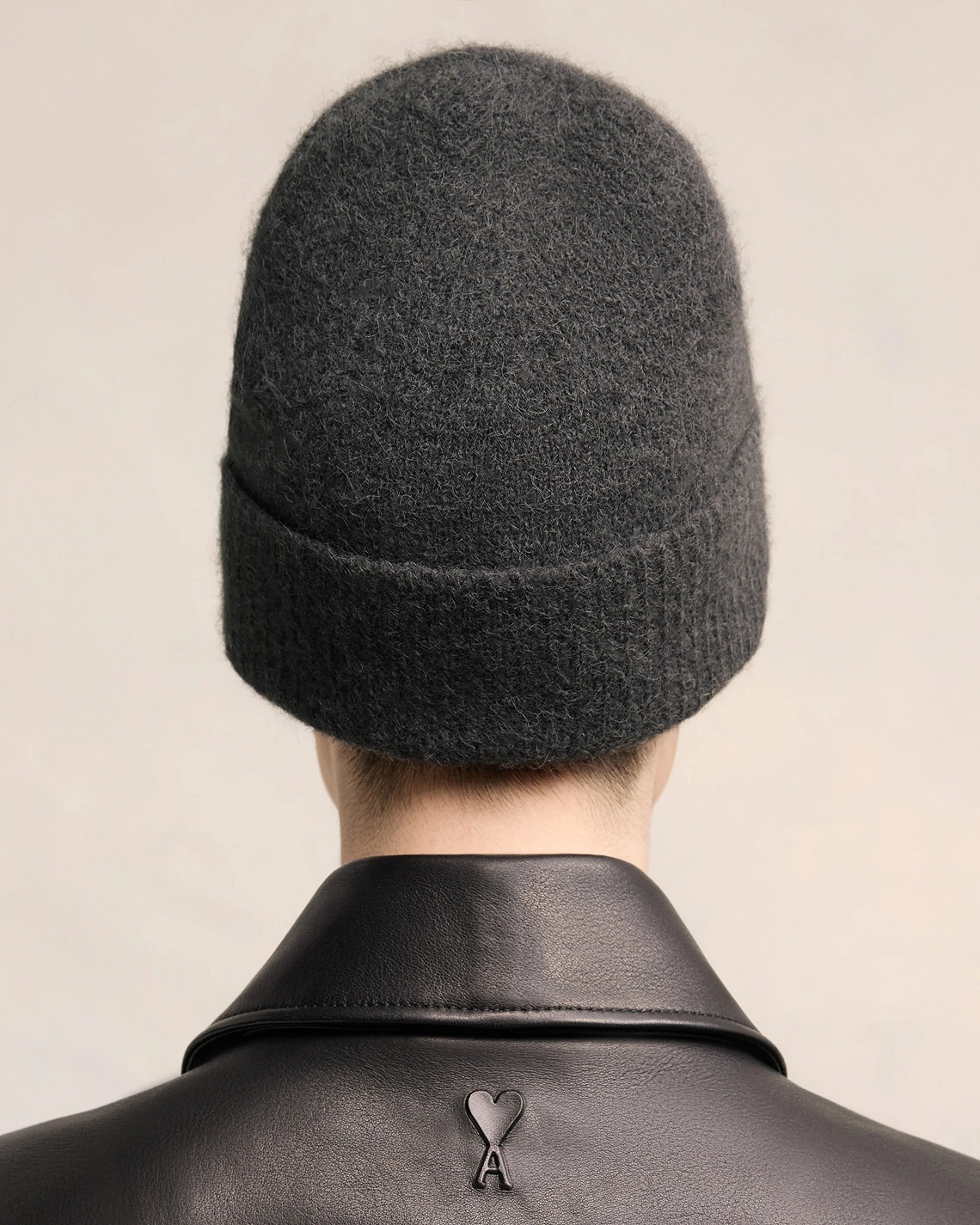 AMI PARIS de Coeur Off-White Beanie in Dark Grey
