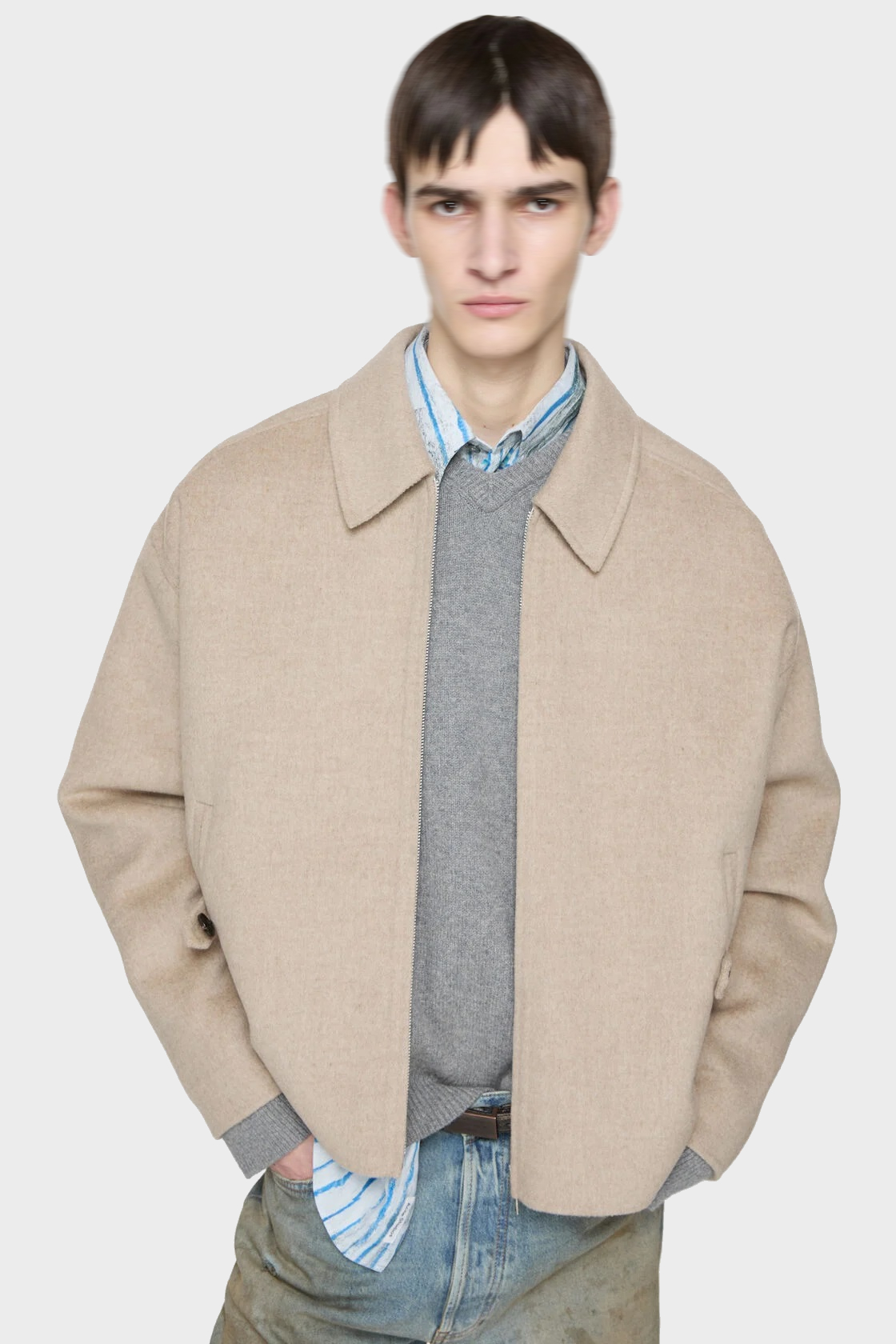 ACNE STUDIOS Boxy Fit Wool Jacket in Oatmeal Melange