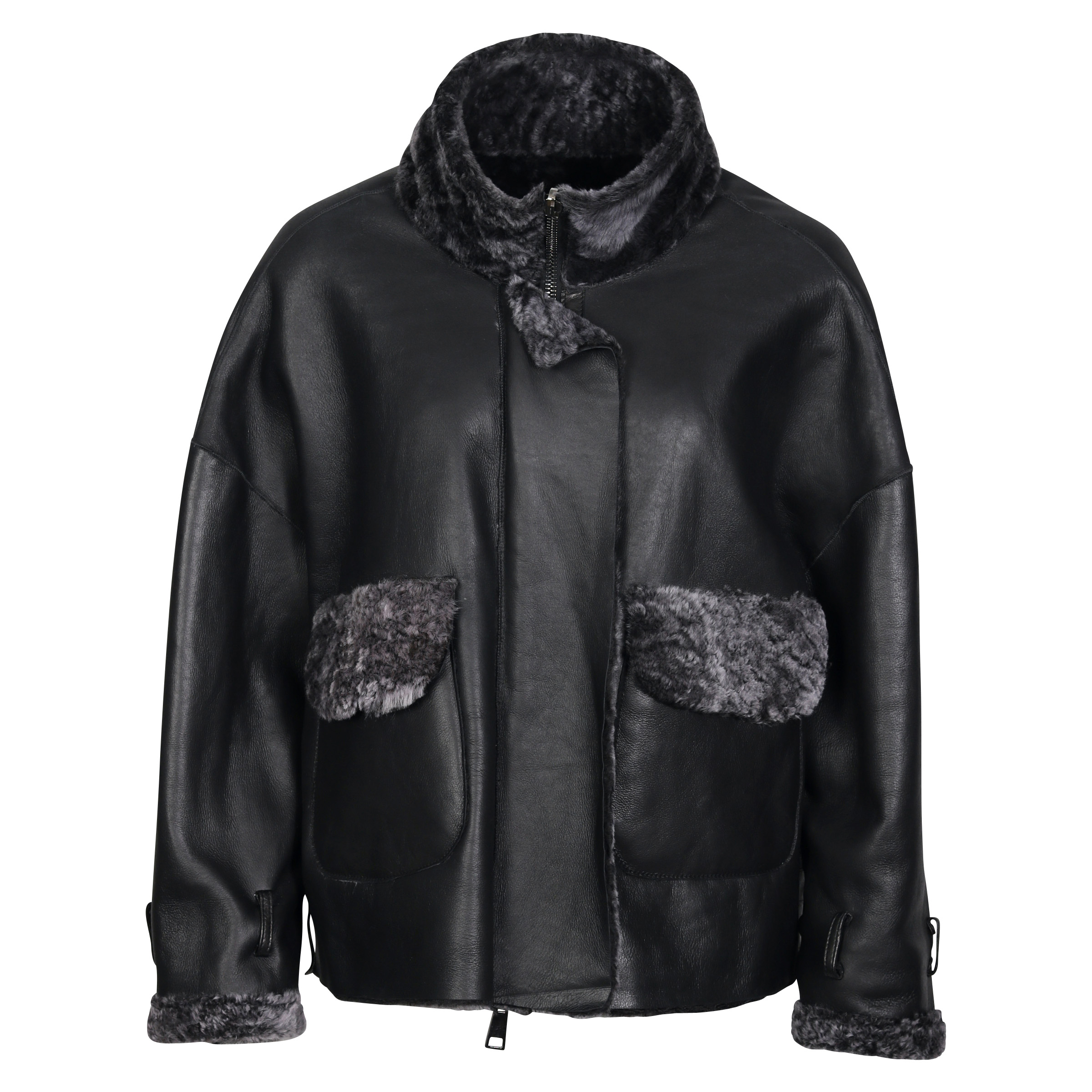 Giorgio Brato Reversible Shearling Leatherjacket in Black/Grey