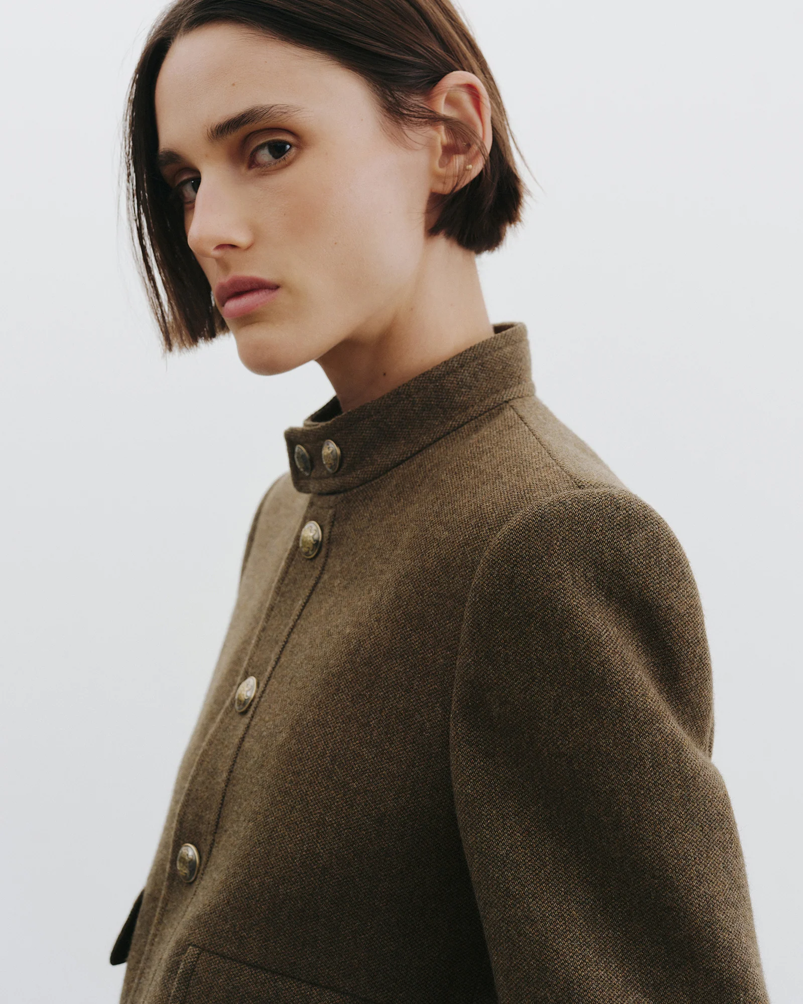 NILI LOTAN Hadley Cropped Wool Jacket in Moss Green