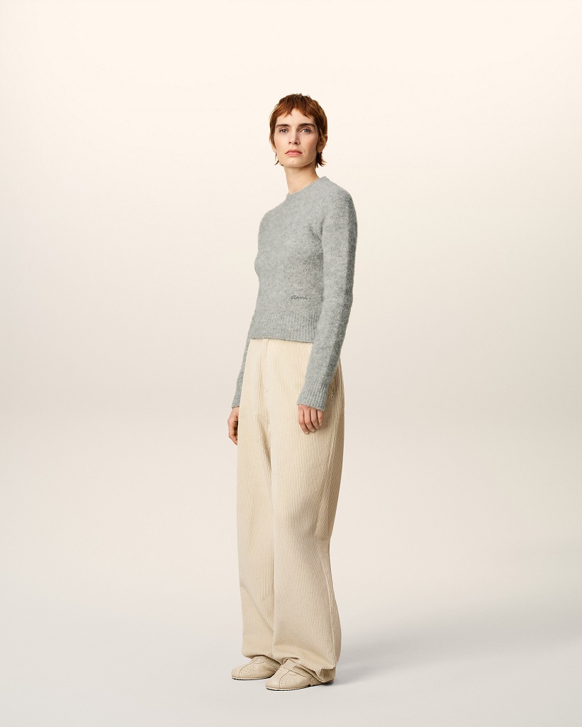 AMI PARIS Fluffy Knit Sweater in Grey