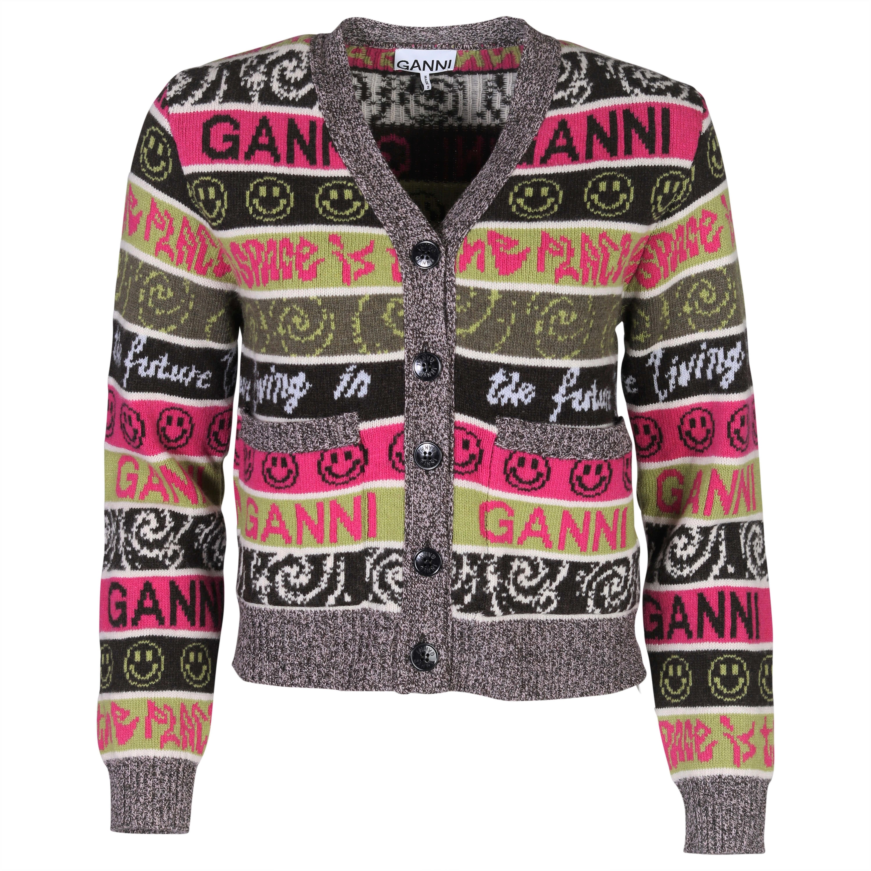 Ganni Recycled Wool Mix Knit Cardigan Multicolour