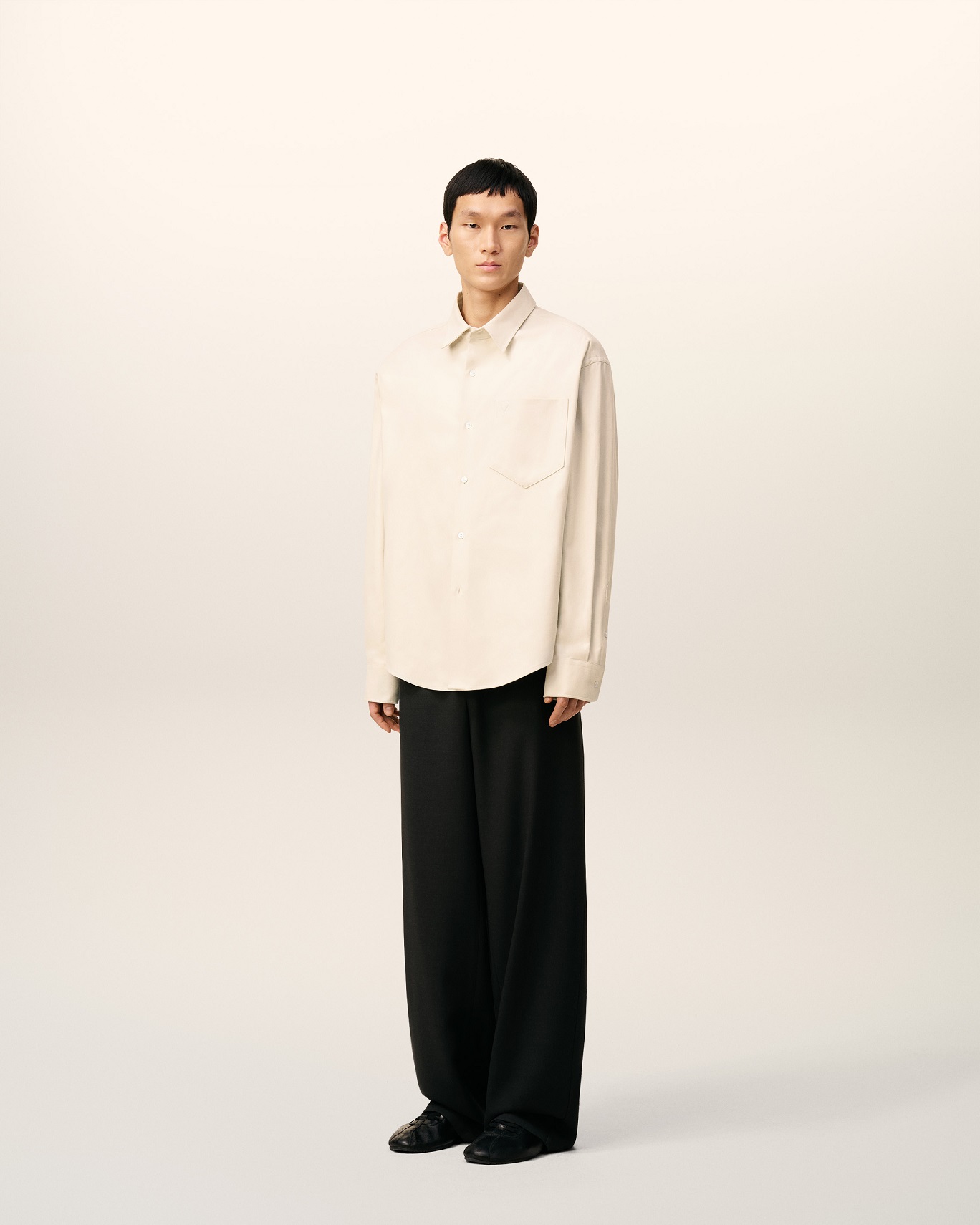 AMI PARIS de Coeur Boxy Fit Brushed Cotton Shirt in Light Ivory