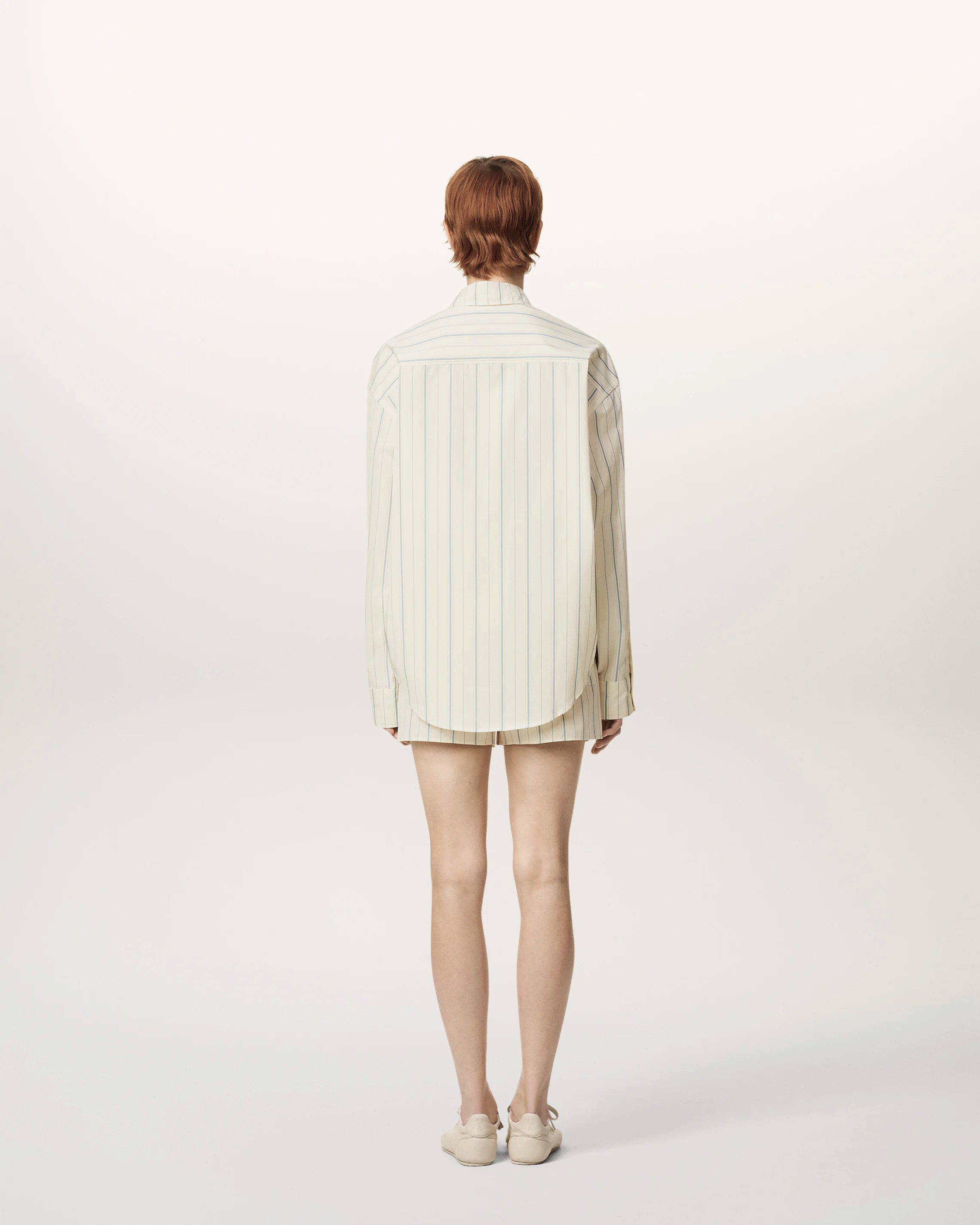AMI PARIS de Coeur Boxy Shirt in Ivory/Sky Stripes
