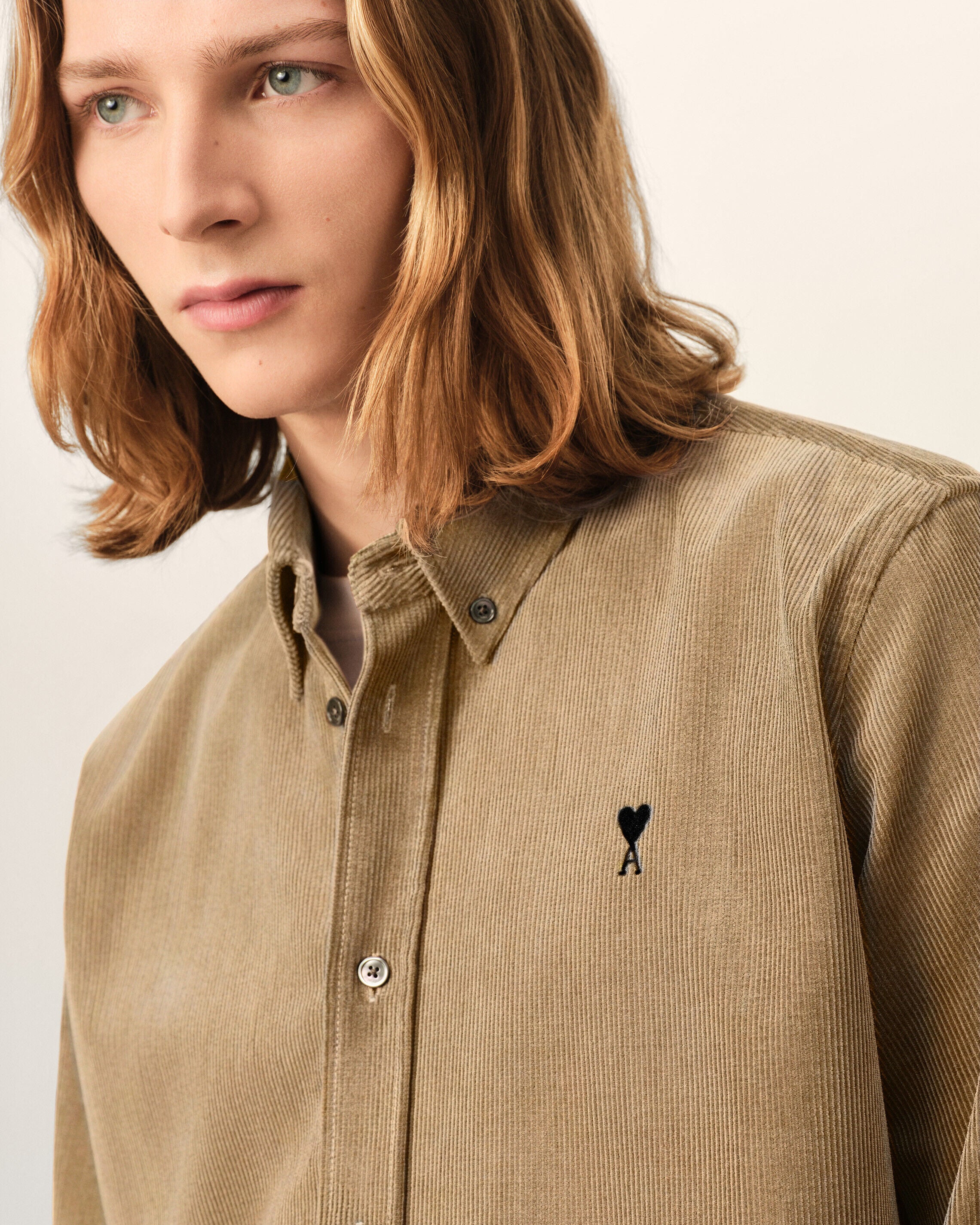 AMI PARIS de Coeur Corduroy Shirt in Mastic Beige