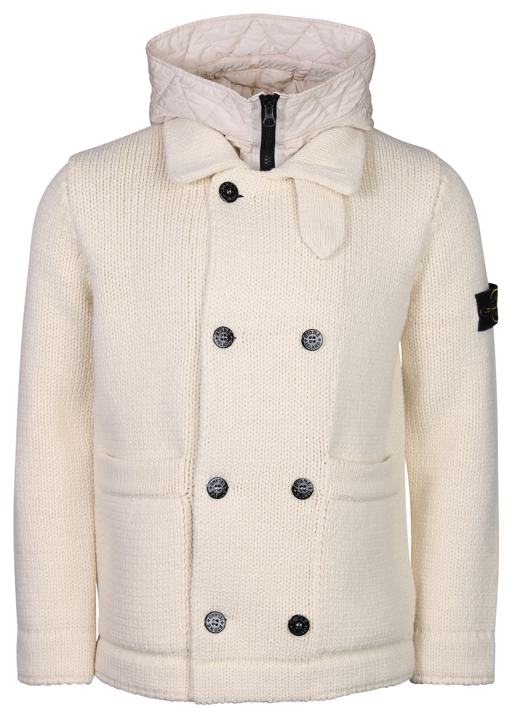 Stone Island Knit Caban With Detachable Hood Cream