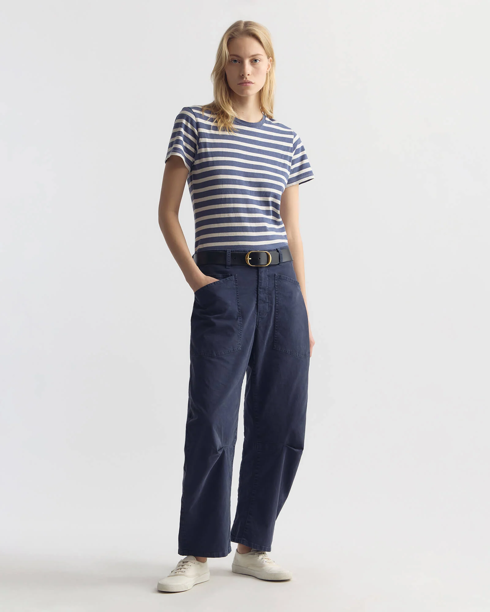 NILI LOTAN Striped Lana T-Shirt in French Blue