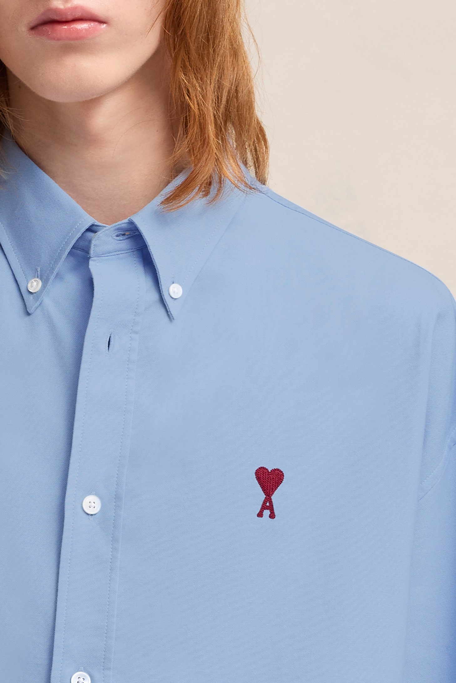 AMI PARIS de Coeur Boxy Fit Short Sleeve Shirt in Cashmere Blue M