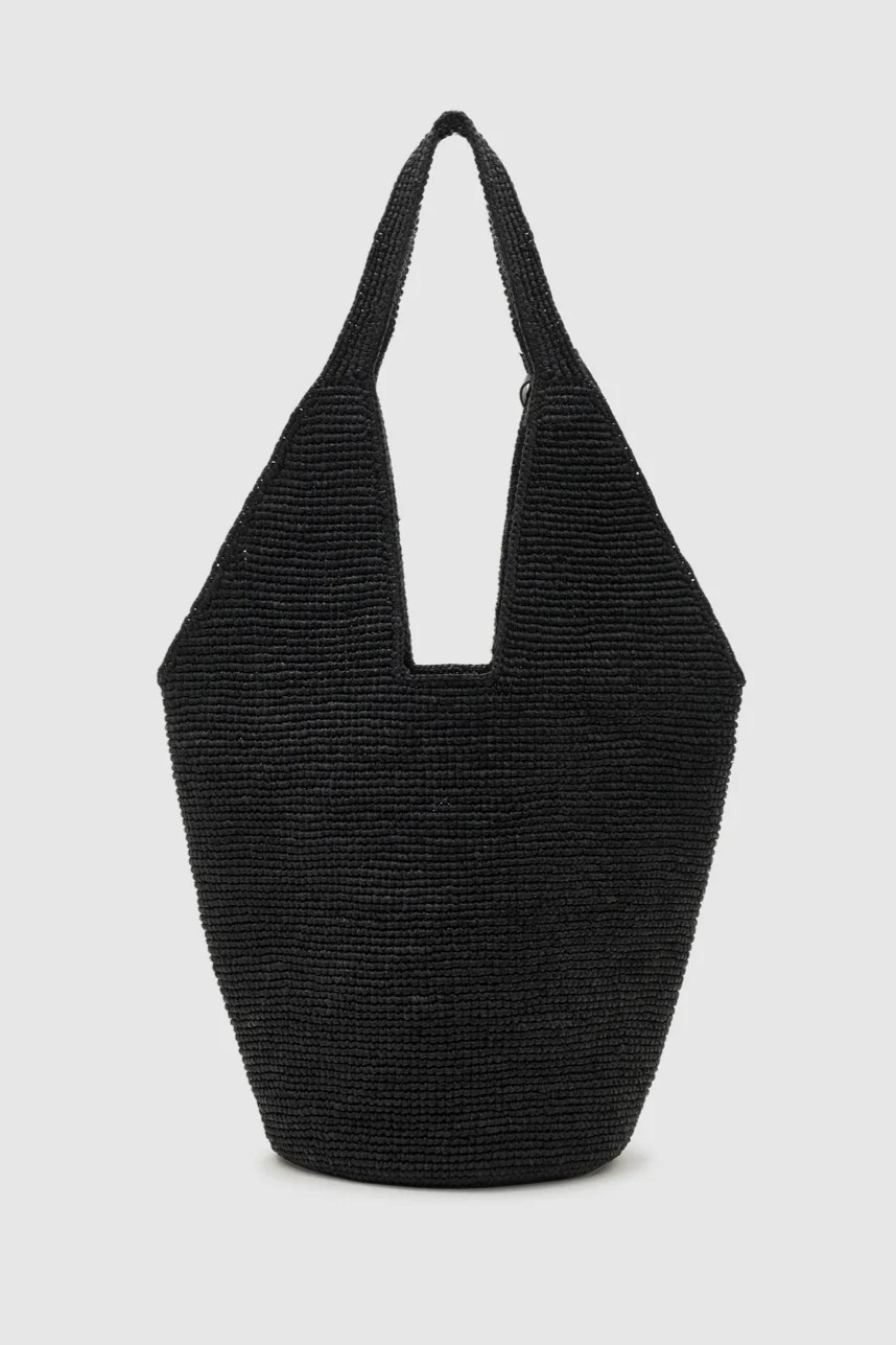 ANINE BING Leah Hobo Bag Plain Raffia in Black