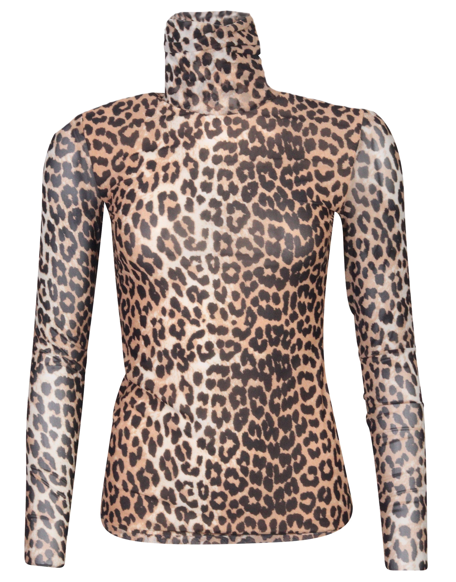Ganni Leo Printed Mesh Turtle Neck Shirt