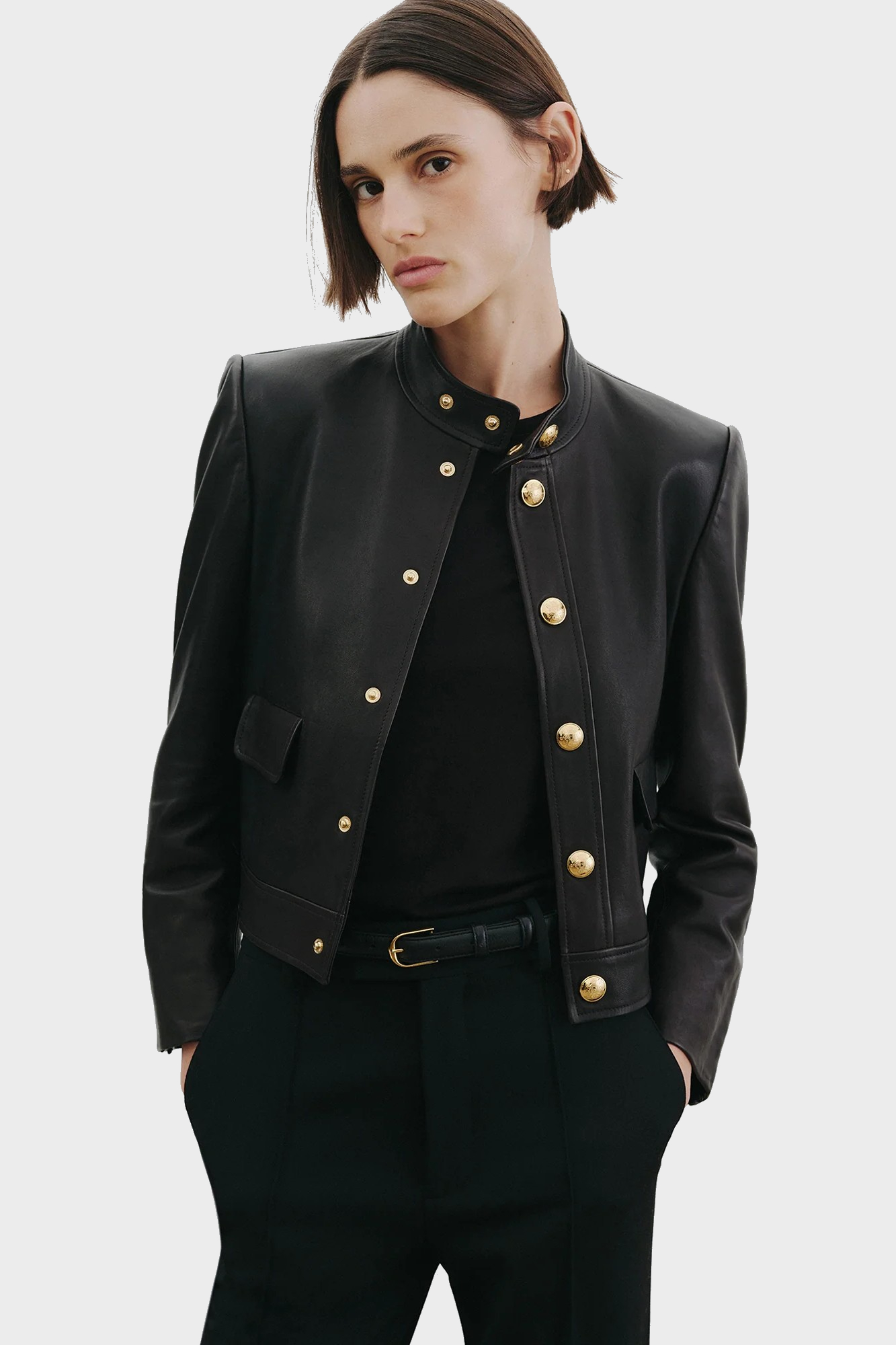 NILI LOTAN Hadley Cropped Leather Jacket in Black