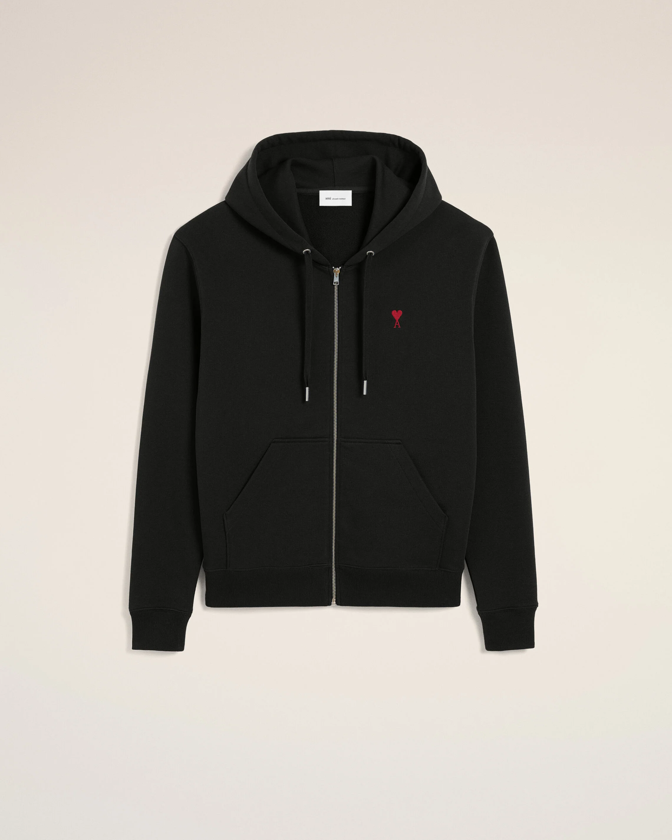 AMI PARIS de Coeur Zip Hoodie in Black / Red
