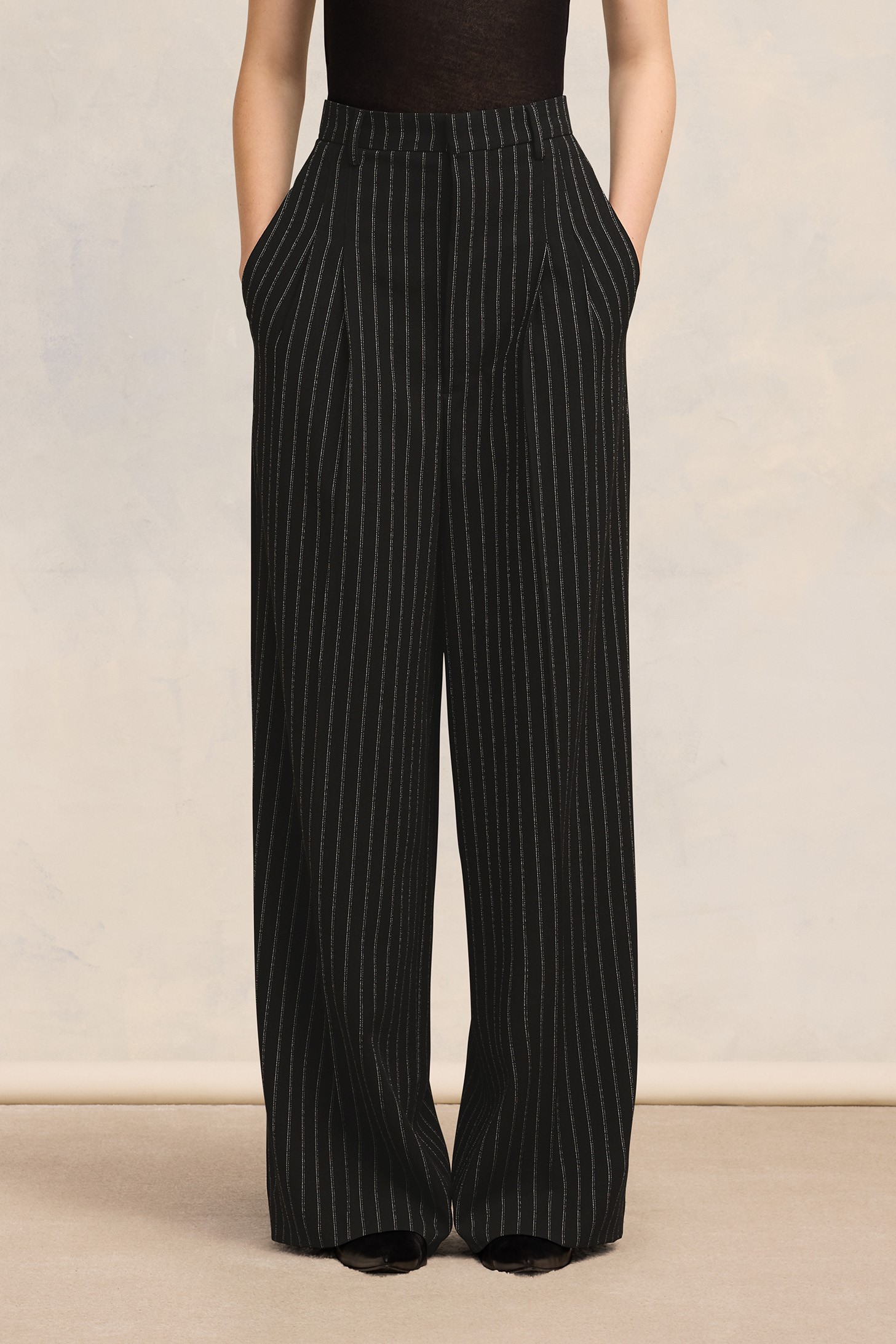 AMI PARIS High Waist Large Trouser in Black/Chalk