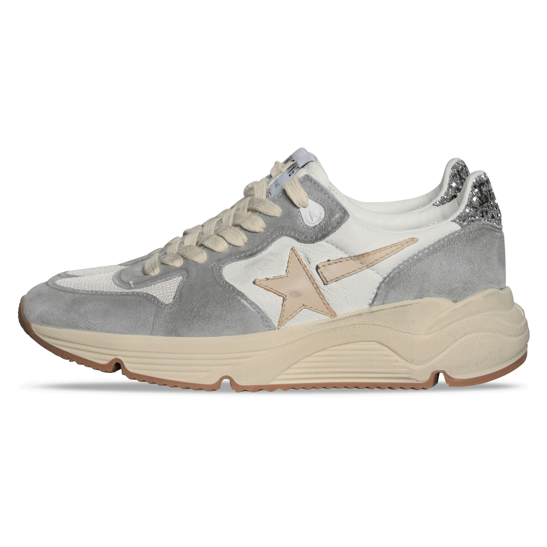 Golden Goose Sneaker Running Sole in Silver/White/Cream/Smoke 36