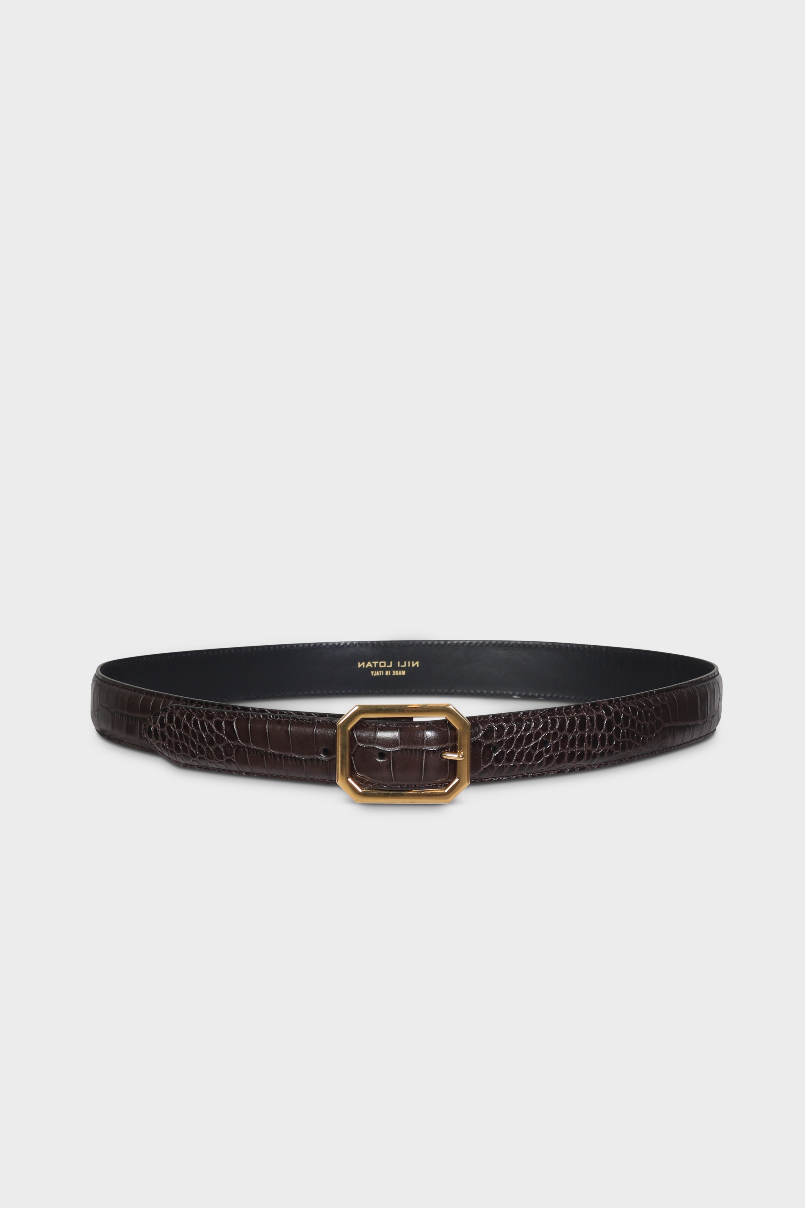 NILI LOTAN Croco Embossed Belt in Brown
