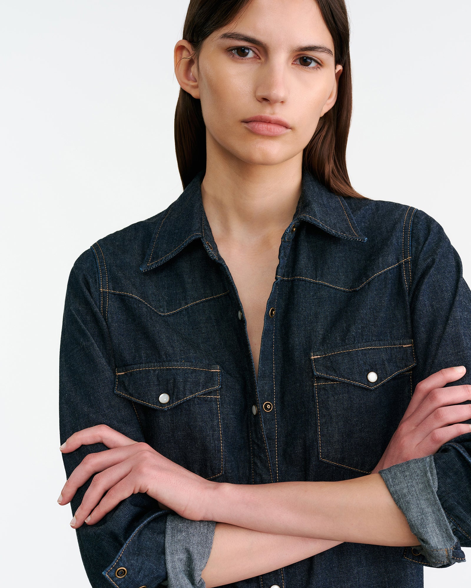 NILI LOTAN Denim Shirt in Indigo Rinse