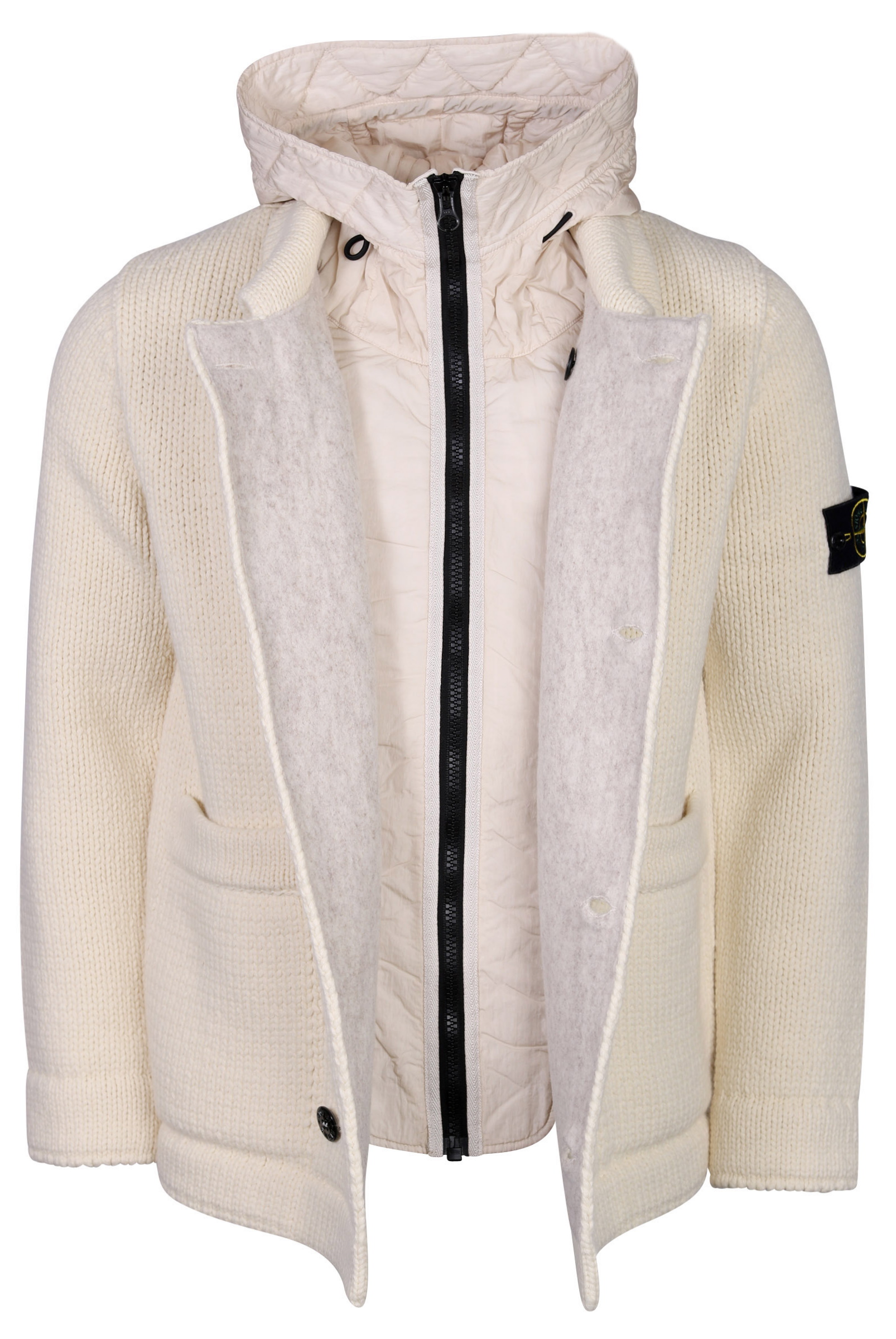 Stone Island Knit Caban With Detachable Hood Cream