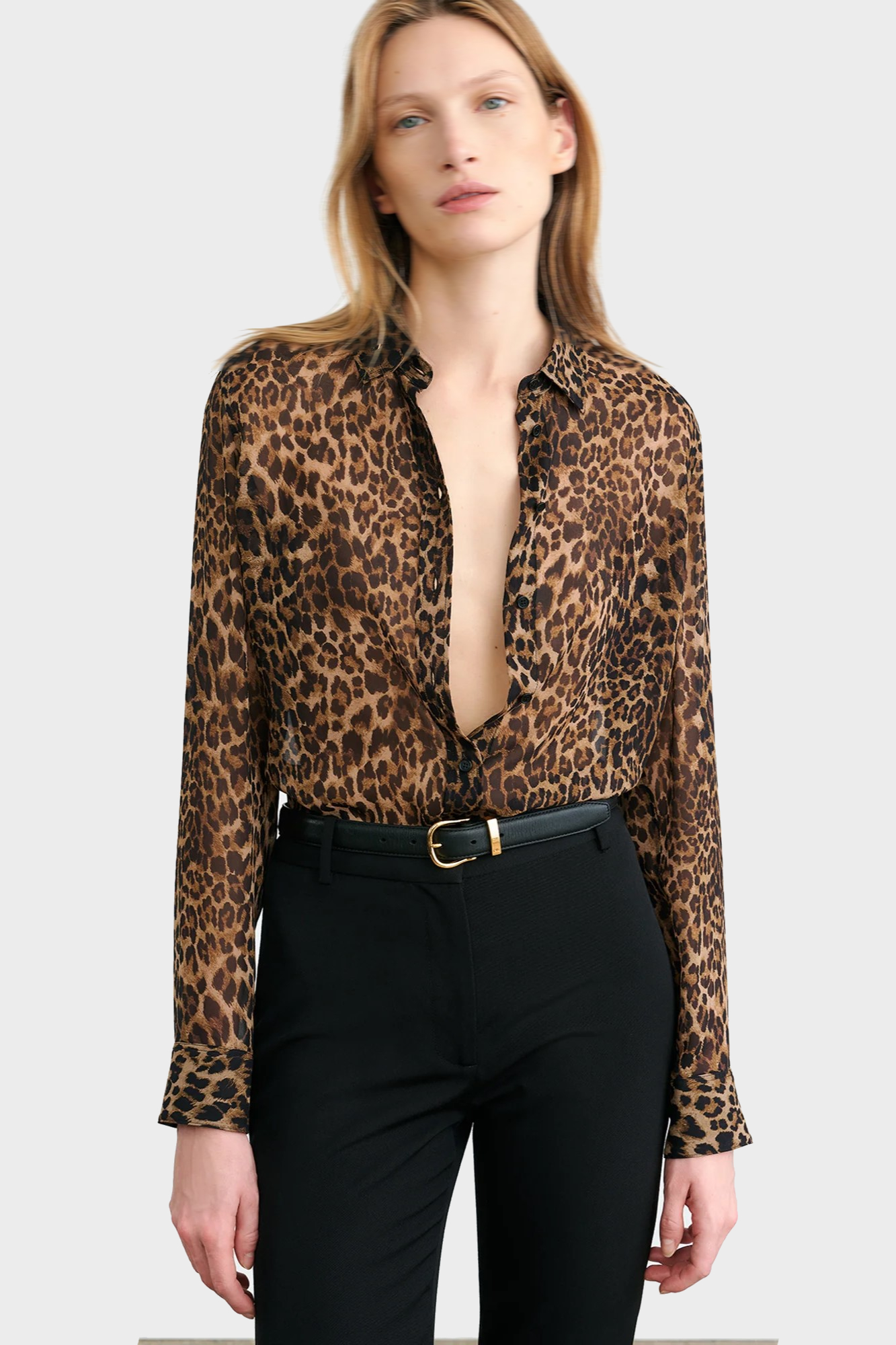 NILI LOTAN Slim Silk Shirt in Leo
