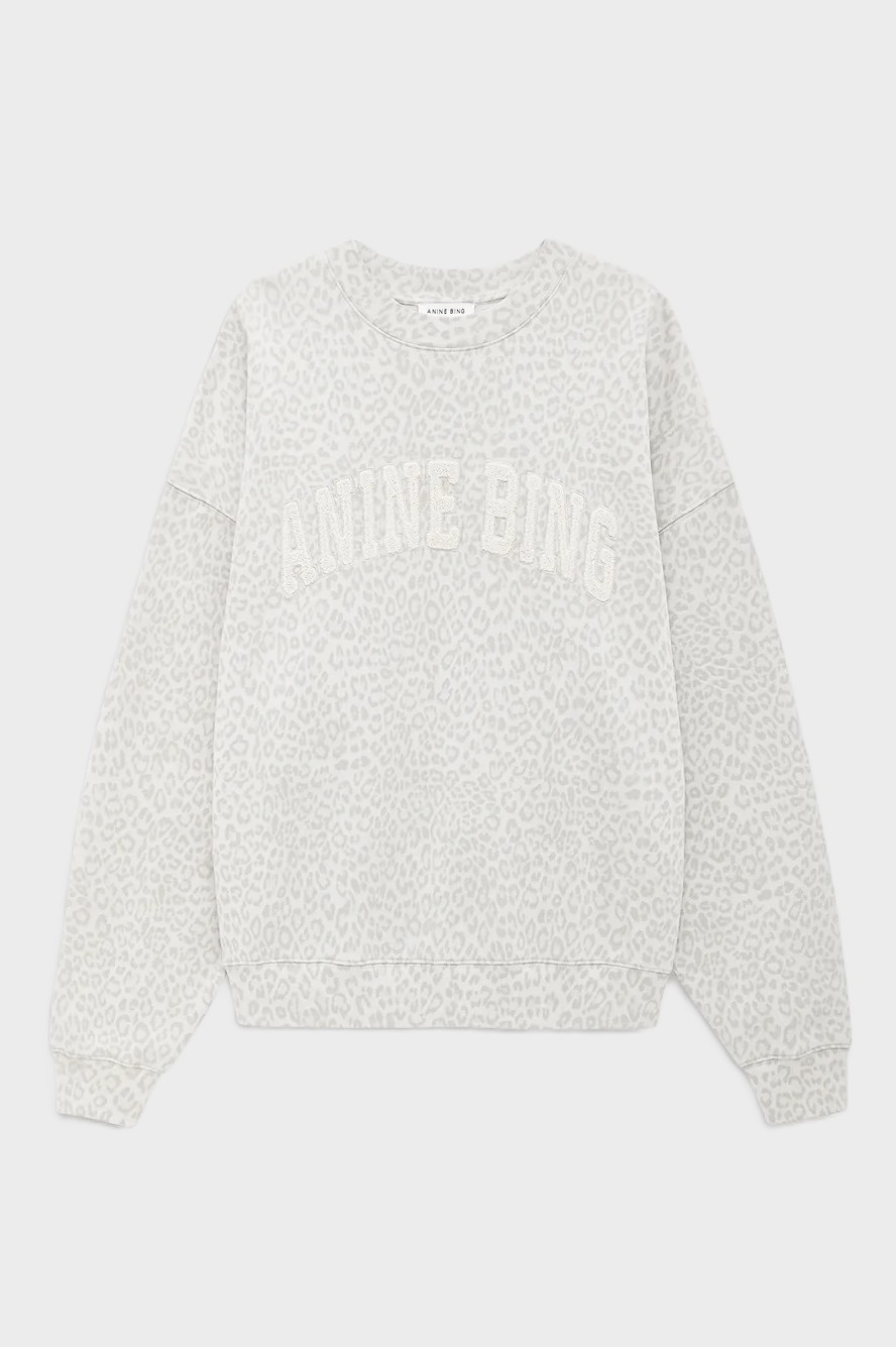 ANINE BING Miles Sweatshirt in Washed White Leopard