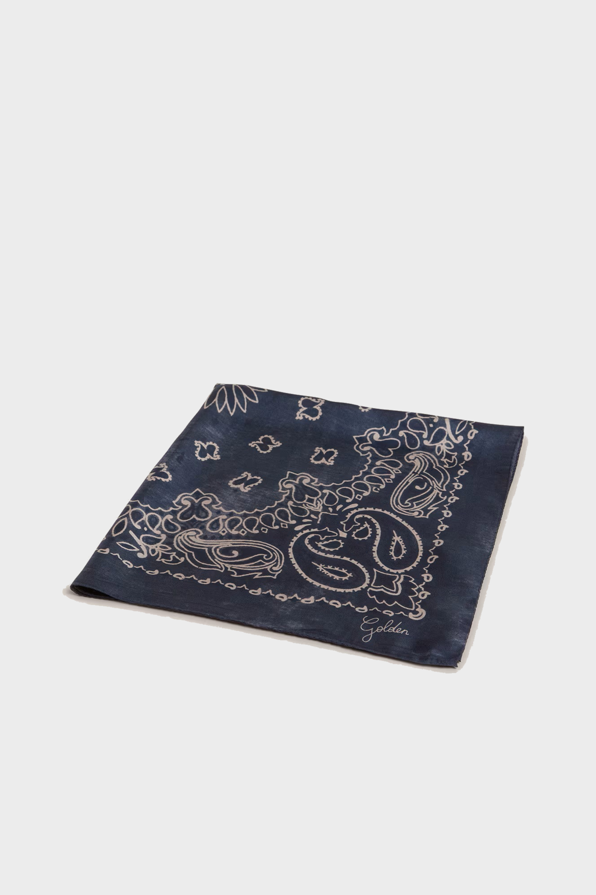 GOLDEN GOOSE Paisley Print Silk Scarf in Navy